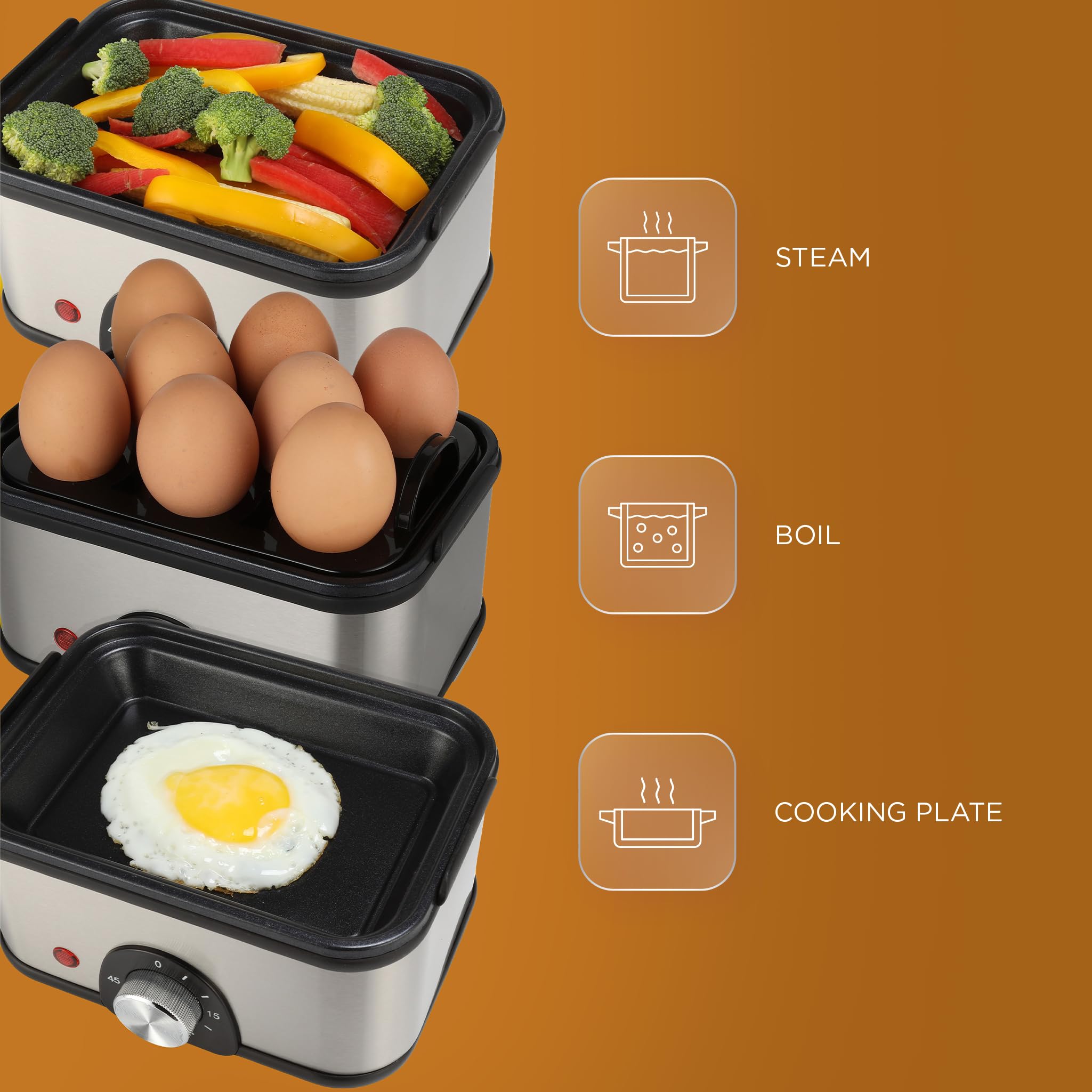 Glen 3-in-1 Multi Cooker: Egg Boiler, Steamer & More -4