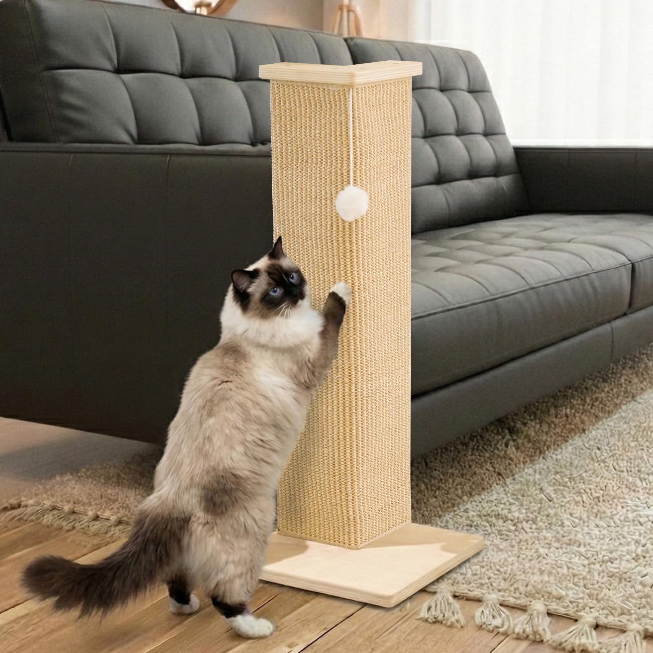 PETKARAY Corner Cat Scratching Post, 71 cm Tall Sisal Cat Scratcher for Sofa and Wall, Sisal Scratch Mat, Furniture Protector with Play Ball, Large Size