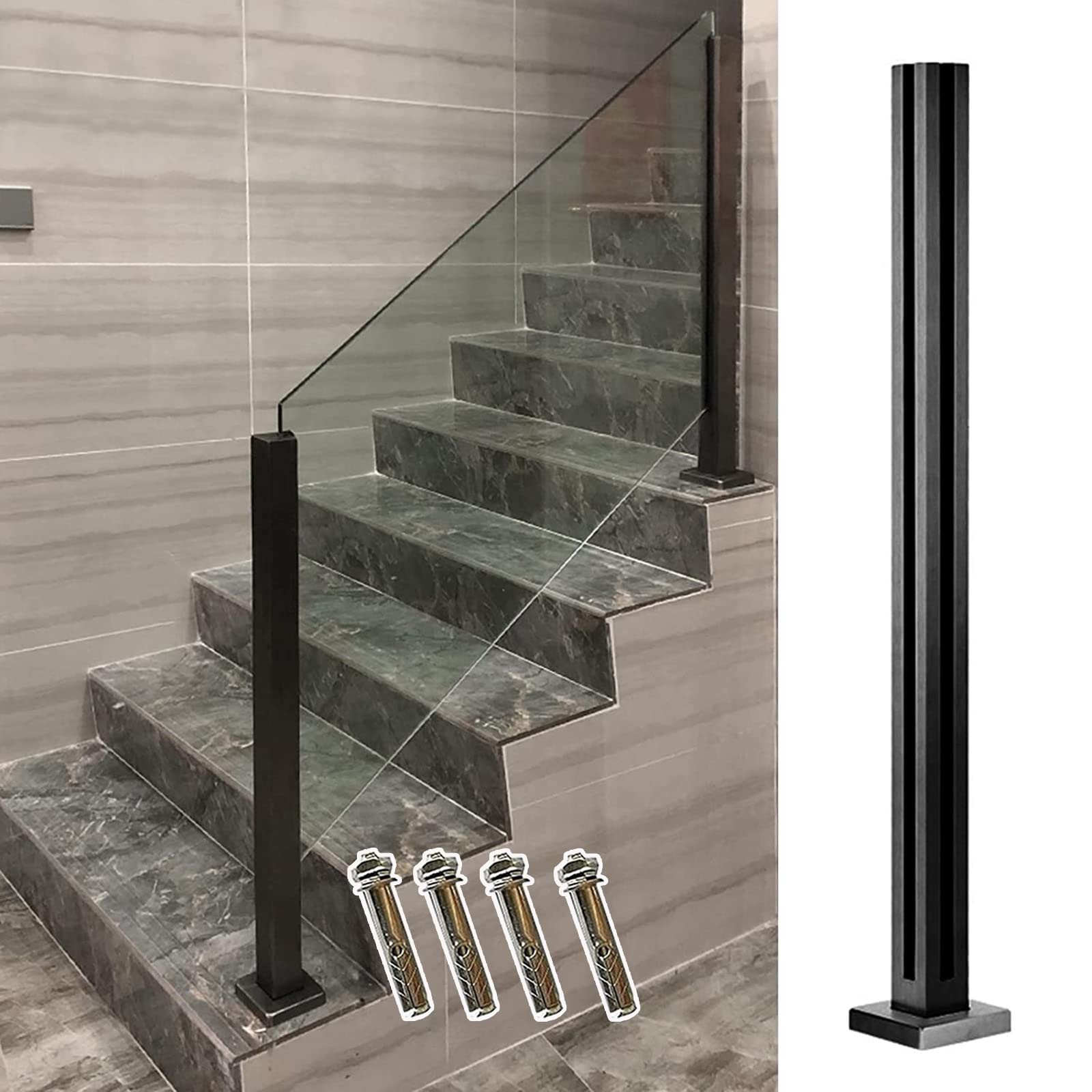 Poteau de garde-corps en verre noir 120 cm avec pince robuste pour balustrade