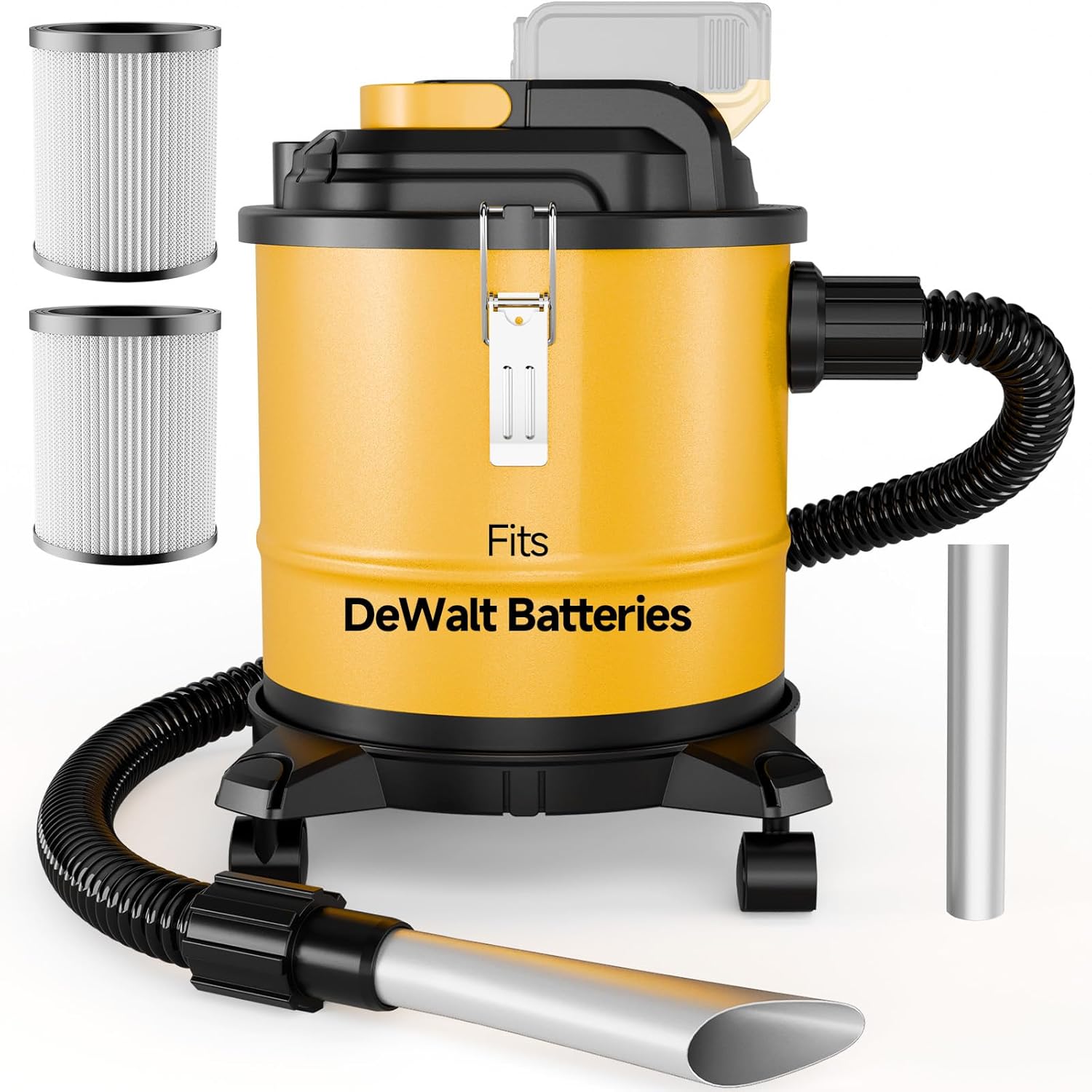 Cordless Ash Vacuum for Pellet Stoves, for DEWALT 20V Max Battery, Pellet Stove Vacuum Cleaner with 2 HEPA Filters, Powerful Suction, 4 Gallons & 4 Wheels, 38" Hose for Wood Fireplaces, BBQ Grills 4-Gallon