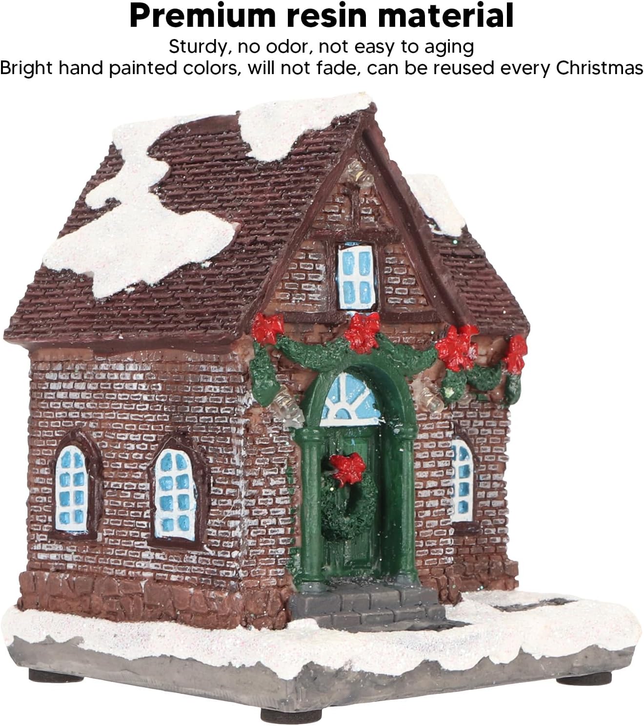 Christmas Village Houses, Snow Villages Figurine with LED Lighted, Resin Christmas Decorations Indoor Room Decor for Home Decor Presents, 3.35x3.15x4.13in (A Style)