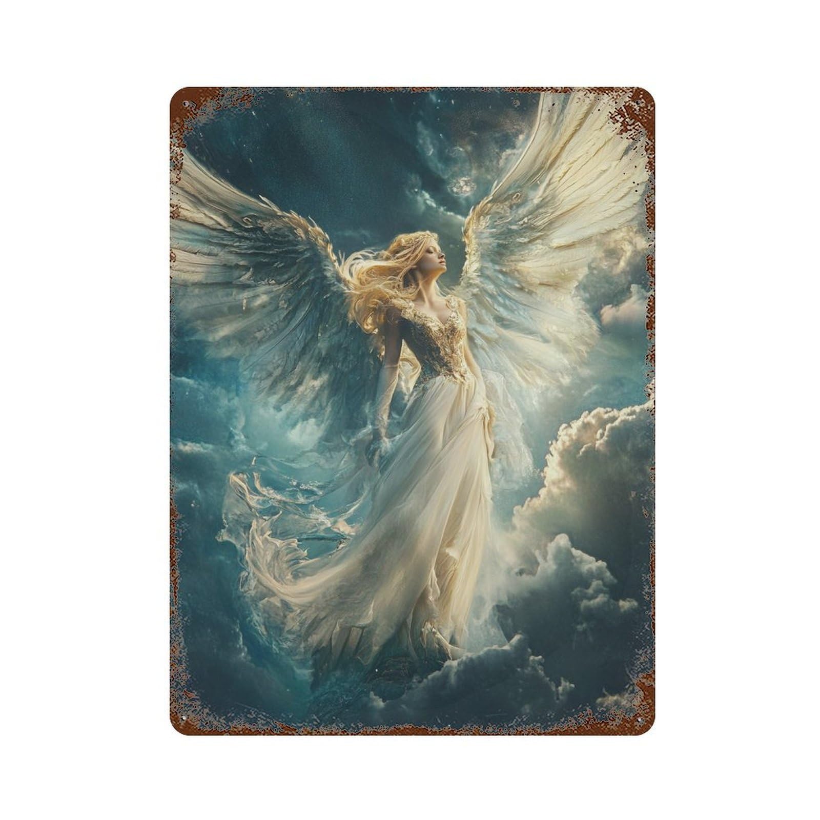 Angel Wings Fantasy Art Decorative Tin Sign 15.7"x11.8", Vintage Wall Decor for Basement, Hobby Room And Garage Decor