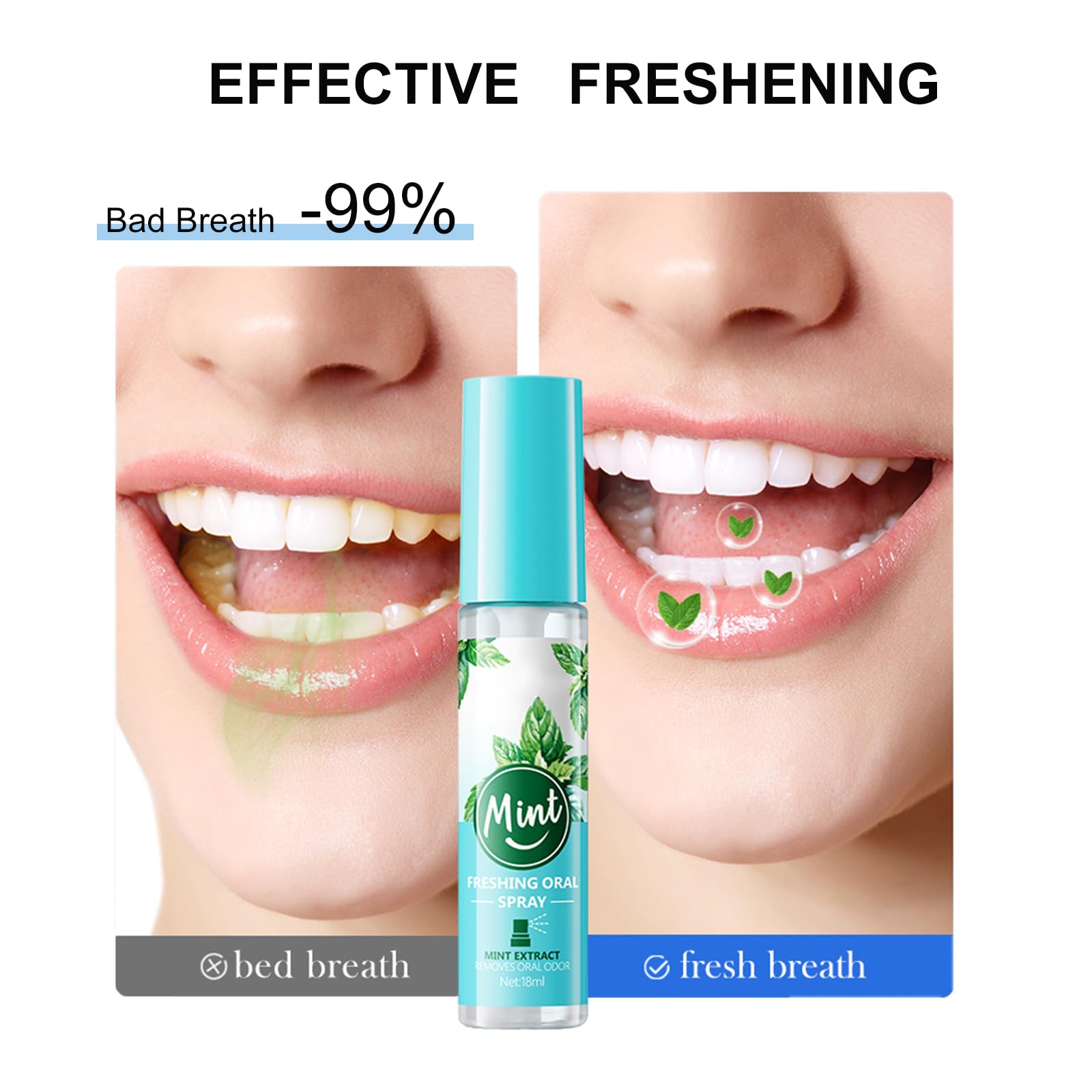 Spray Alito,Spray Alito Fresco,Alito Fresco,Spray Per Alito Cattivo,Spray Sapore Di Frutta, Odore Pulito,Rimozione 'Alitosi, Rinfrescante 'Alito Per L'Igiene Orale(Sapore Di Menta)