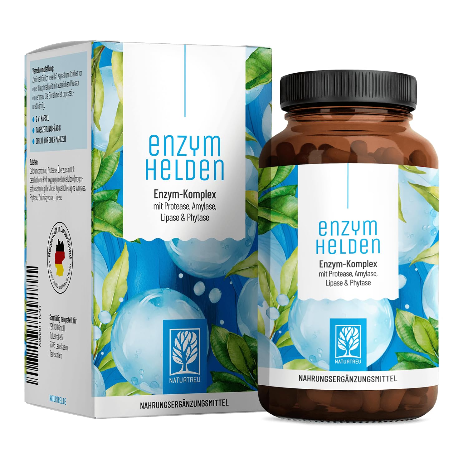 NATURTREU® Verdauungsenzyme (Digestive Enzyme) - Enzymhelden: Enzym Komplex mit Protease, α-Amylase & Lipase - 120 vegane Kapseln - in Deutschland produziert & laborgeprüft