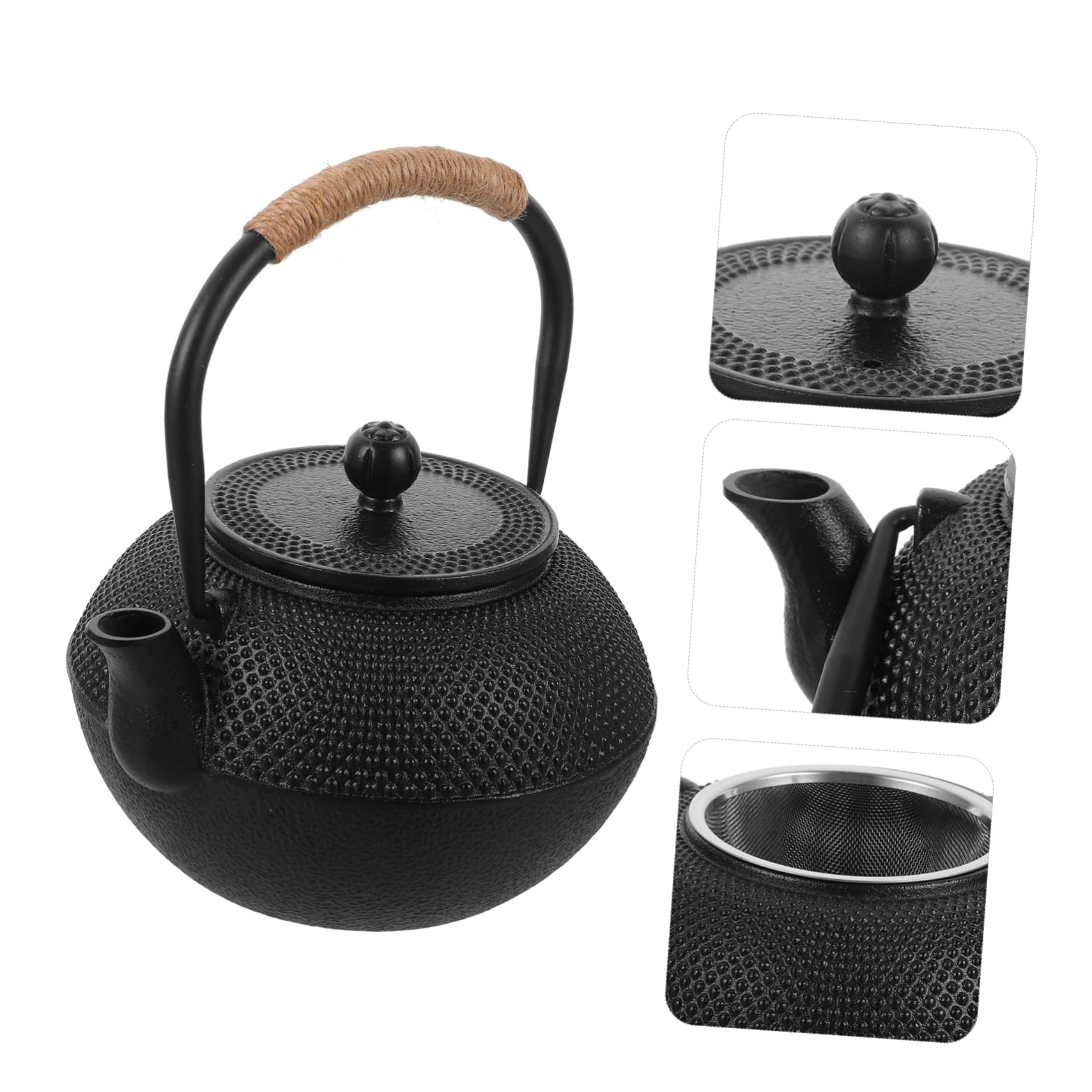 Teiera in Ghisa Giapponese 1, 2l Nera con Infusore e Coperchio | Capacità 1200ml, Ferro con Acciaio Inossidabile, Stile Semplice per Tè e Decorazione Tavola