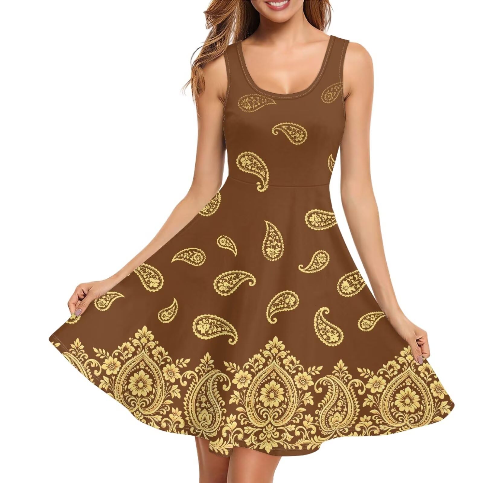 Women Stylish Tank Dresses Sleeveless Round Neck Midi Casual Dress with Pocket for Summer