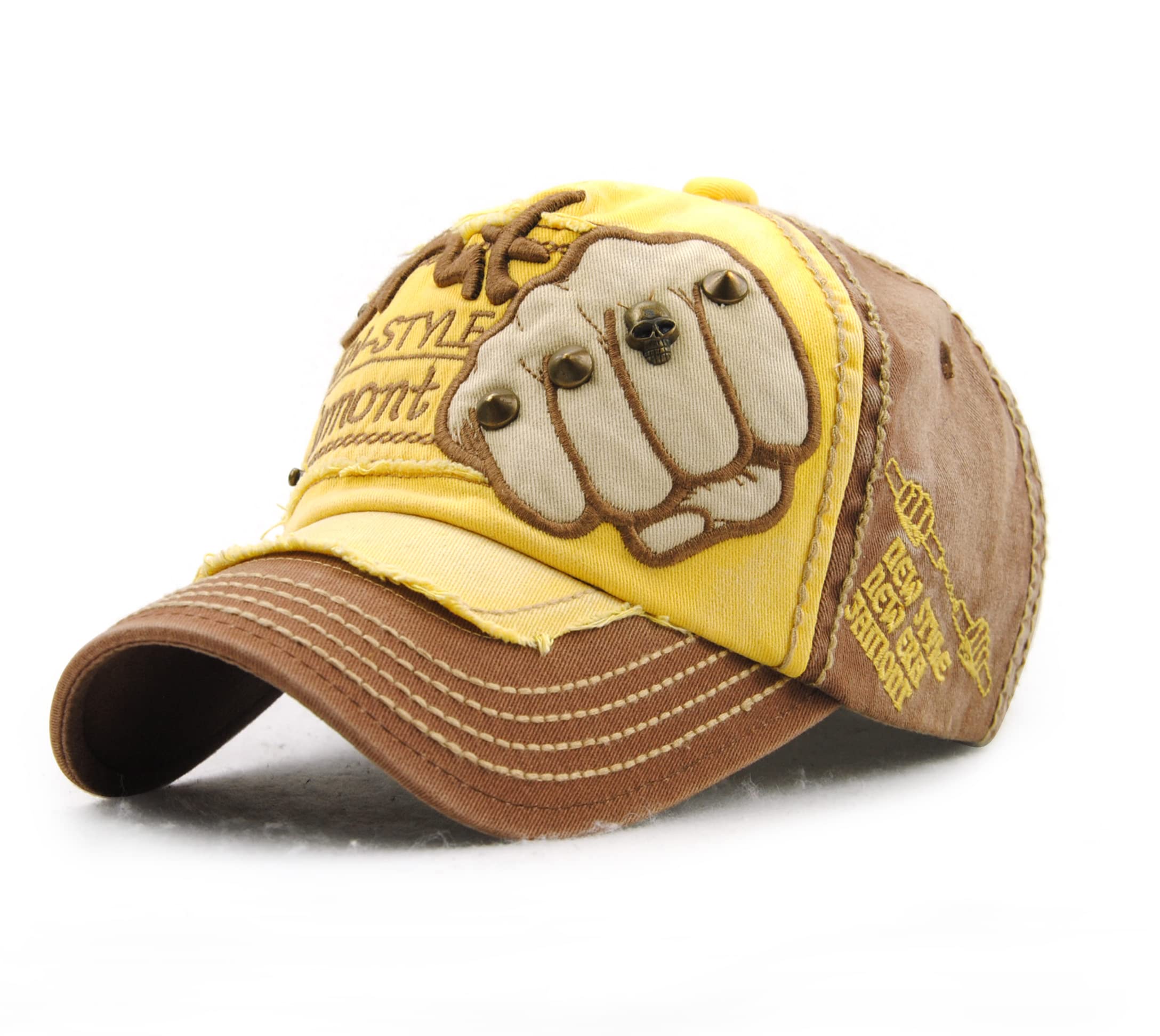 Qi Yuan Men's Yellow/Brown Vintage Baseball Cap Cotton Embroidery Hat Distressed Trucker Caps For ()
