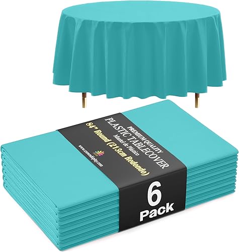 Miniatura 38 de Exquisite Mantel Redondo Premium Azul Claro 66% Más Grueso 0.5 Mil Paquete de 12 Manteles de Mesa de Plástico Desechables de 84 Pulgadas Mantel Azul