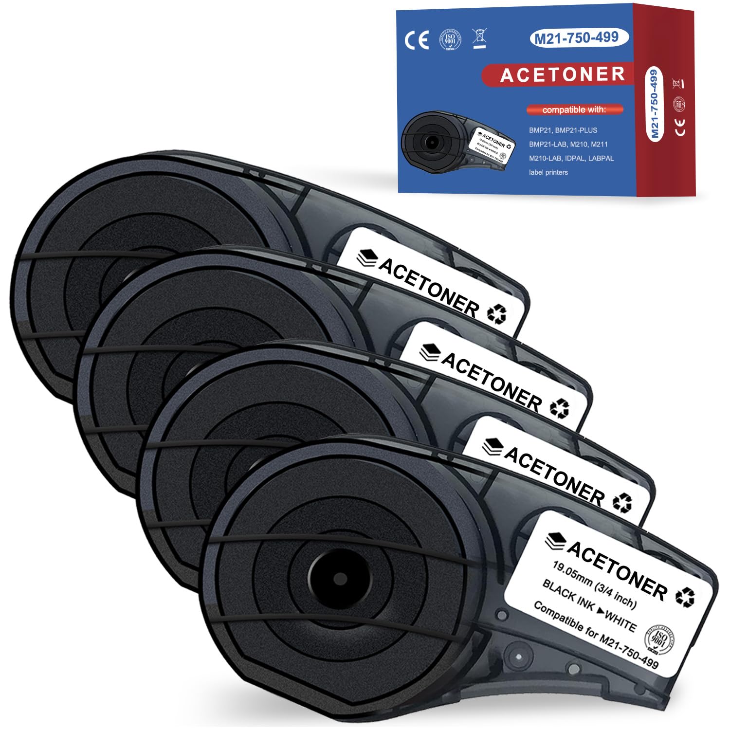 M21-750-499 Etichetta multiuso in nylon compatibile per M21-750-499 nastro adesivo nero su bianco da 3/4 pollici, funziona con stampanti M210, M210-LAB, M211, BMP21-PLUS e BMP21-LAB, 0,75 cm W 16' L