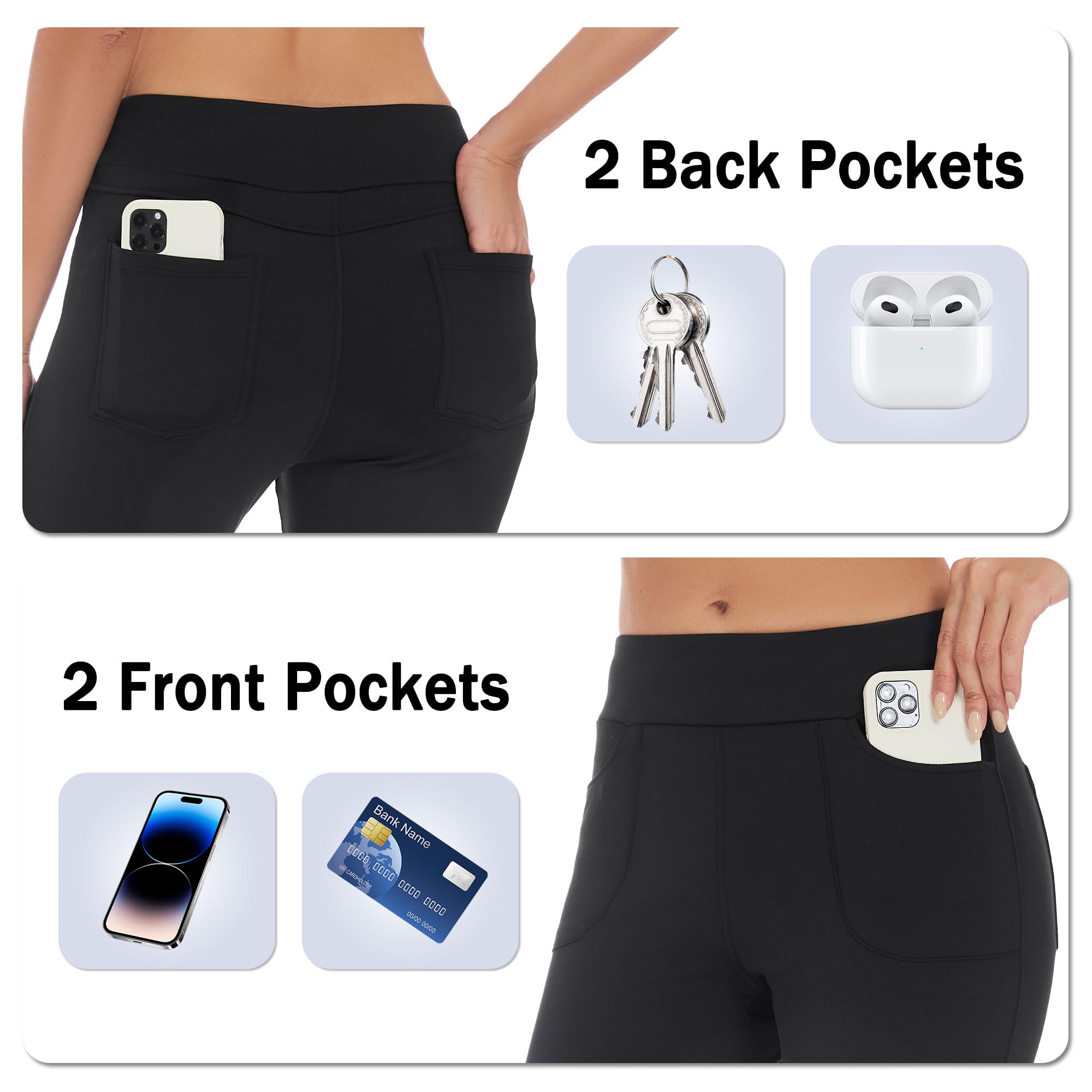 adorence Legging 3/4 de Sport Femme avec 4 Poches, Corsaire Femme Été Opaque, Pantacourt de Yoga Taille Haute