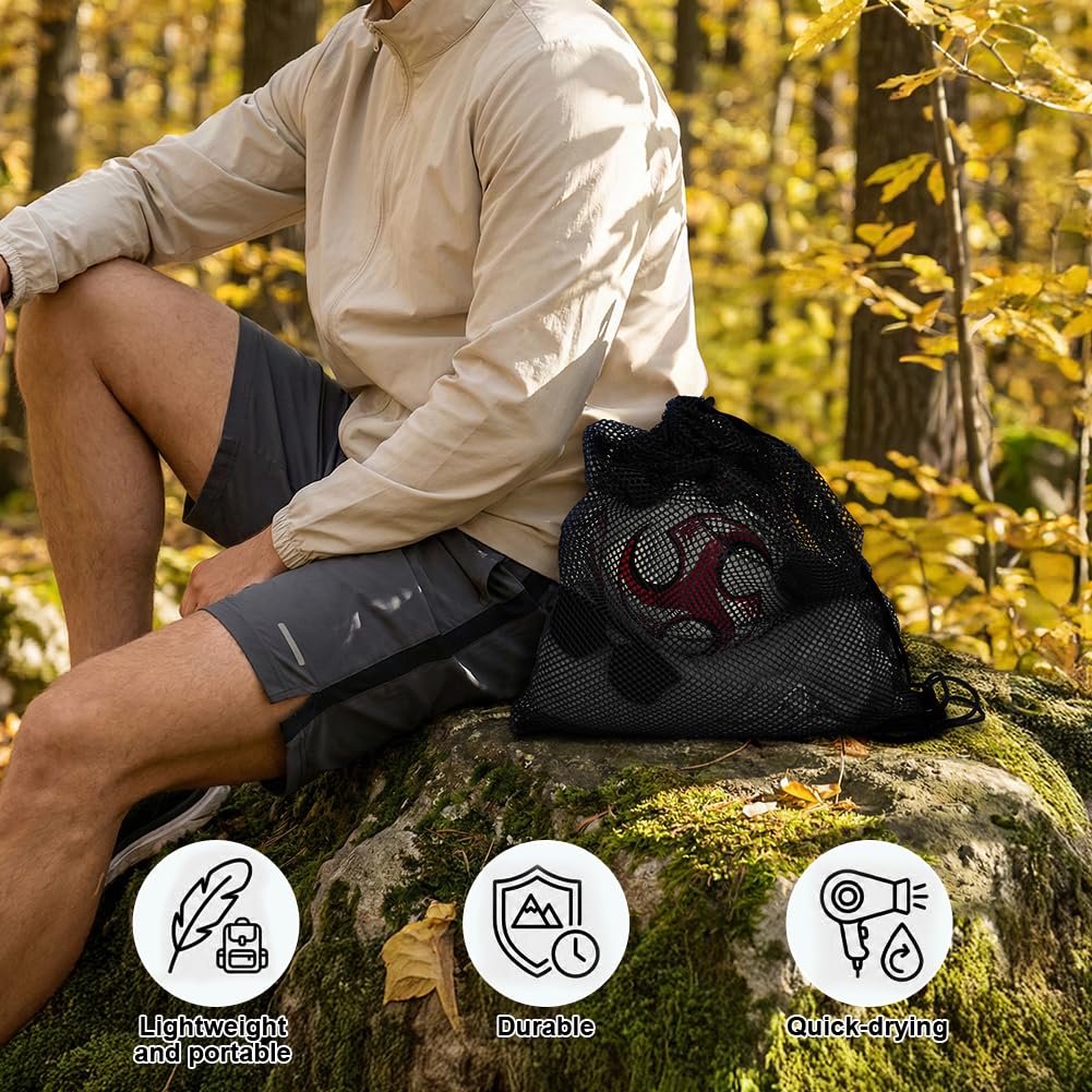 Borsa a Rete con Coulisse, Zaino da Spiaggia in Rete, Zaino Grande in Rete, Adatto per Fitness, Shopping, Nuoto, Calcio e Basket(Nero)