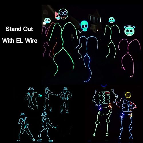 Miniatura 3 de ILEBYGO Kit de luces de neón de alambre EL de 3.28 pies con inversor de batería AA portátil para decoración de fiestas de Halloween y Navidad