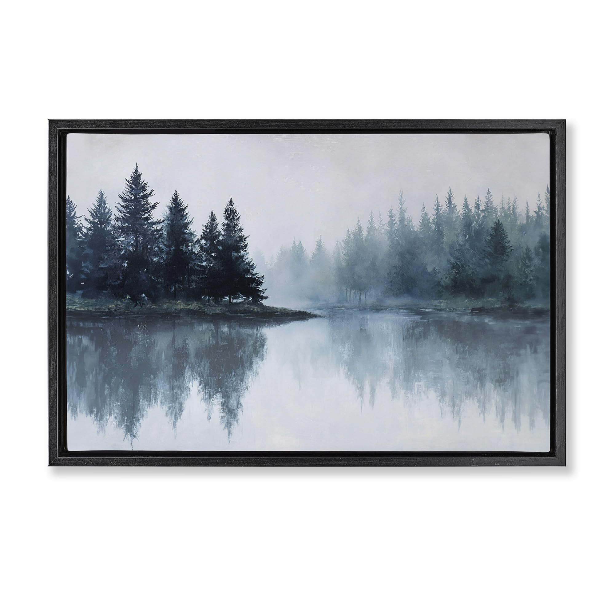 'Indigo Tree Reflections'| Floating Frame Canvas Art
