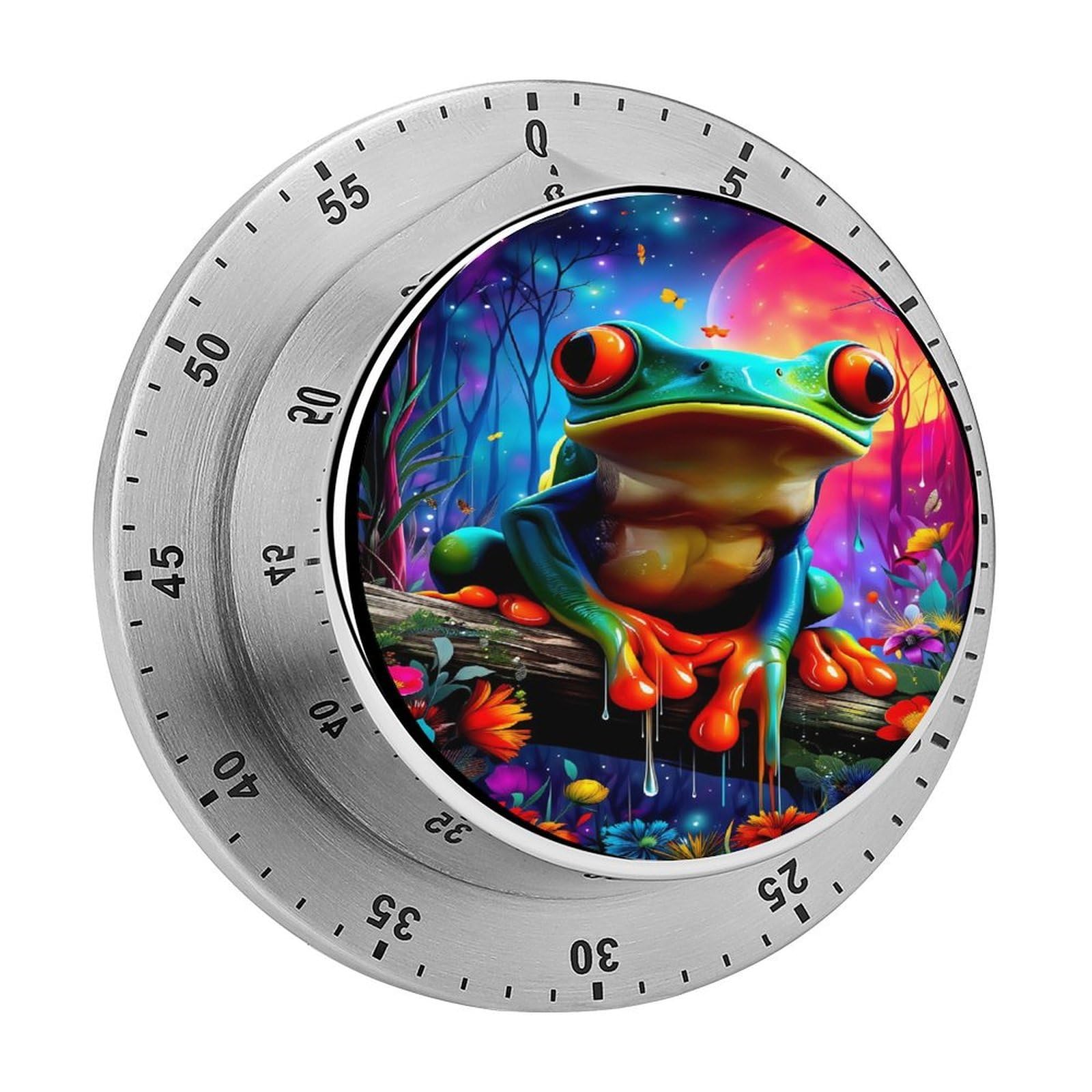Vibrant Tree Frog Psychedelic 60 Minute Wind Up Timer,Visual Mechanical Magnetic Timer with Loud Alarm for Kitchen