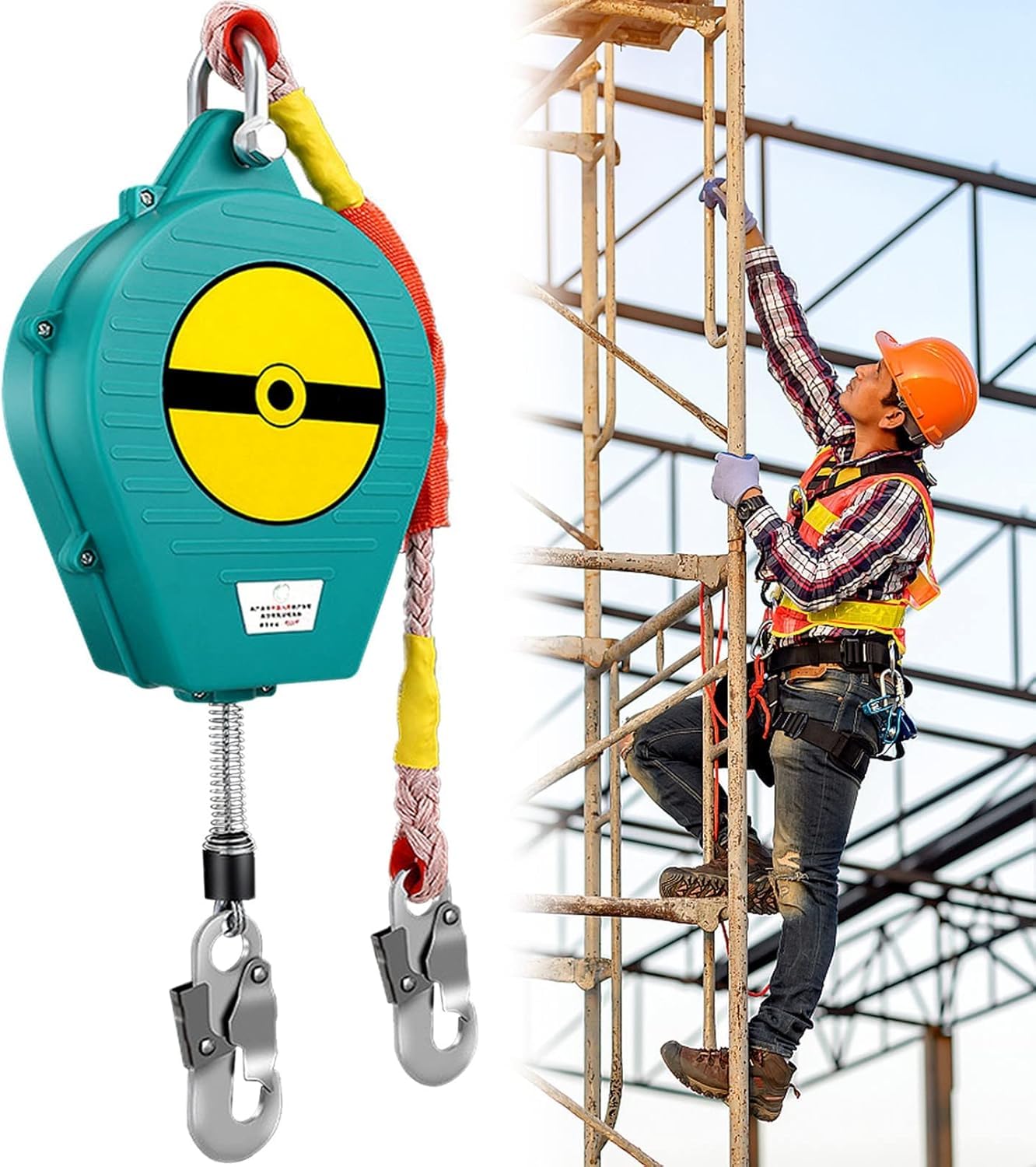 Corda di Sicurezza autoavvolgente, Lunga Fino a 20 Metri, Dispositivo anticaduta, Dispositivo di Protezione Individuale Contro Le Cadute, Adatta per lavori di Costruzione di tetti e ponteggi