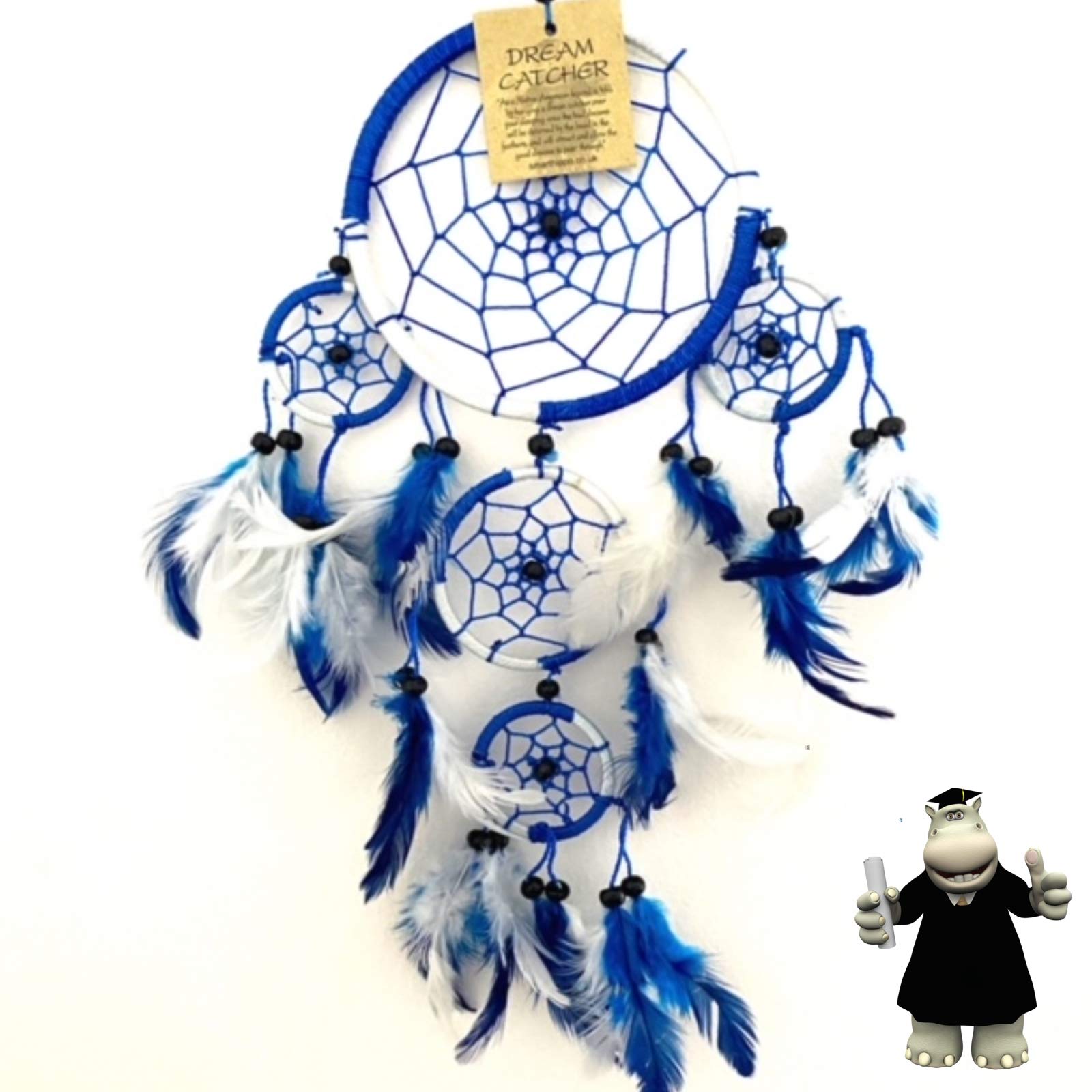 Dreamcatcherworld.co.uk Blue, White Smart Hippo Blue & White Football Dream Catcher