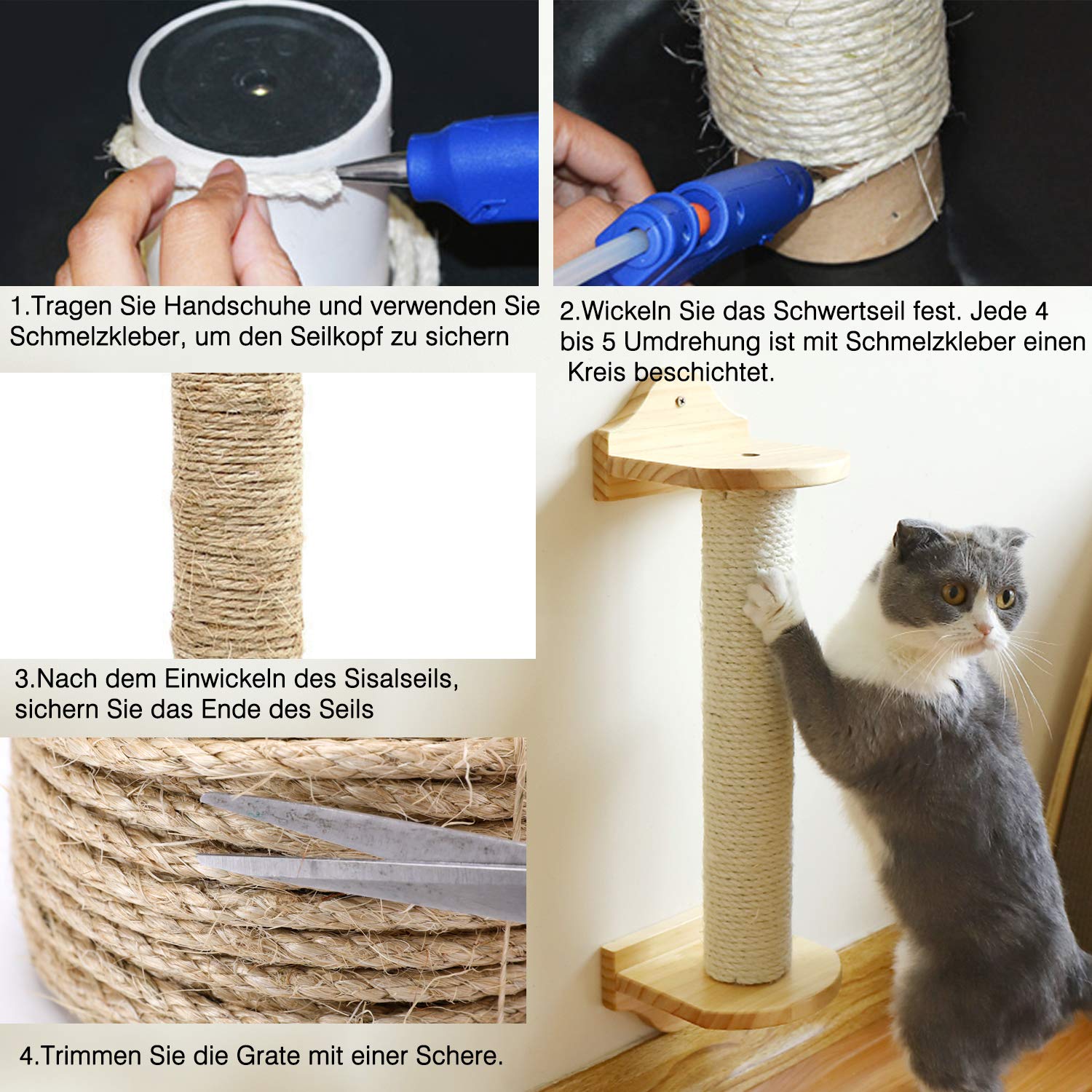 IZSUZEE Sisal Rope Cat Tree Rope, 6mm (40m) Replacement Rope Jute Rope