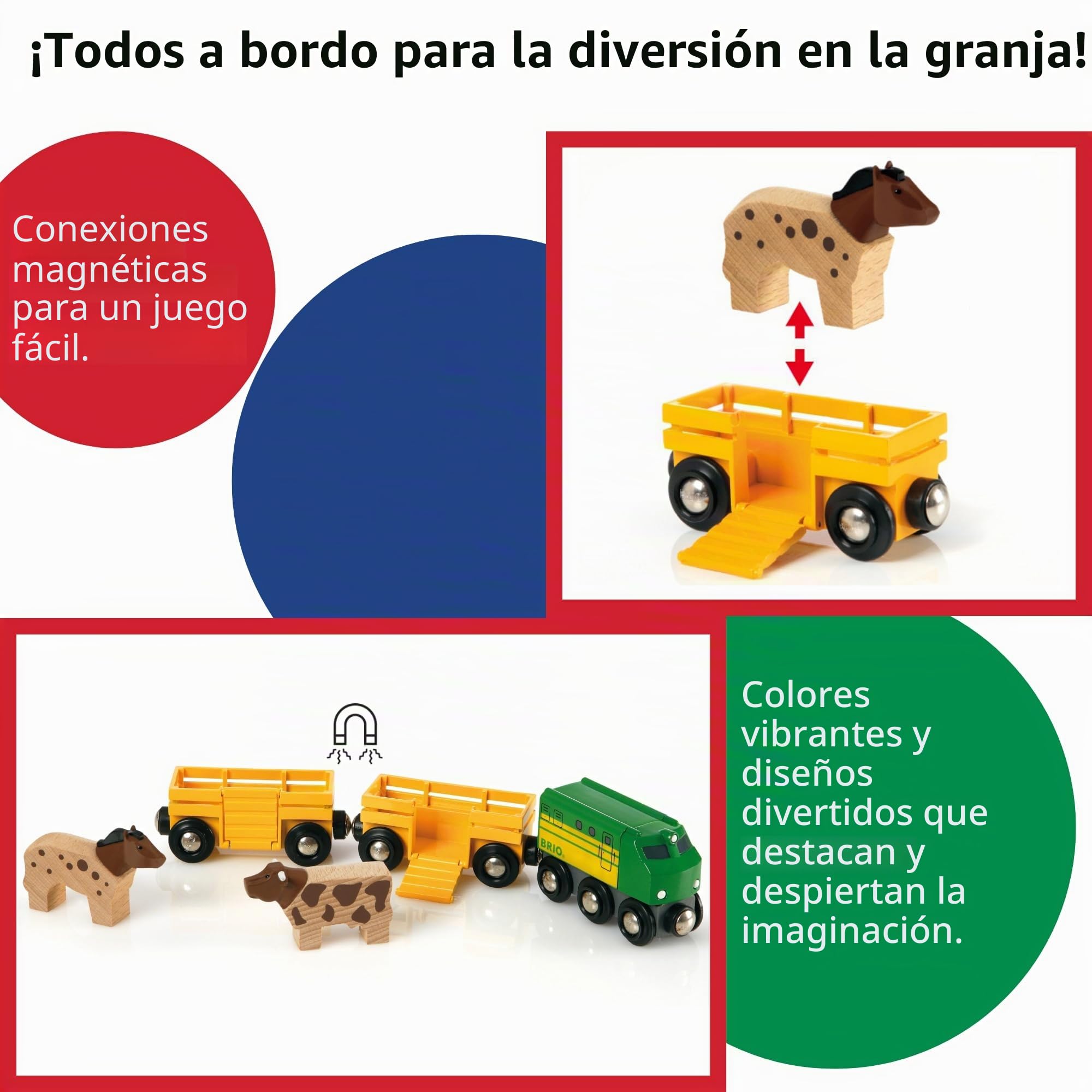 BRIO Tren De Granja Con Locomotora Y 2 Vagones – Incluye Vaca Y Caballo, Juguete De Madera Para Niños