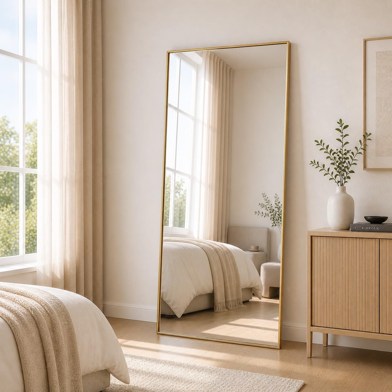 Standspiegel mit Aluminiumrahmen | Großer Ganzkörperspiegel Modern & Minimalistisch | Stehend oder Hängend für Wohnzimmer, Schlafzimmer & Flur | Robust und Elegant (ca. 161x52 cm)