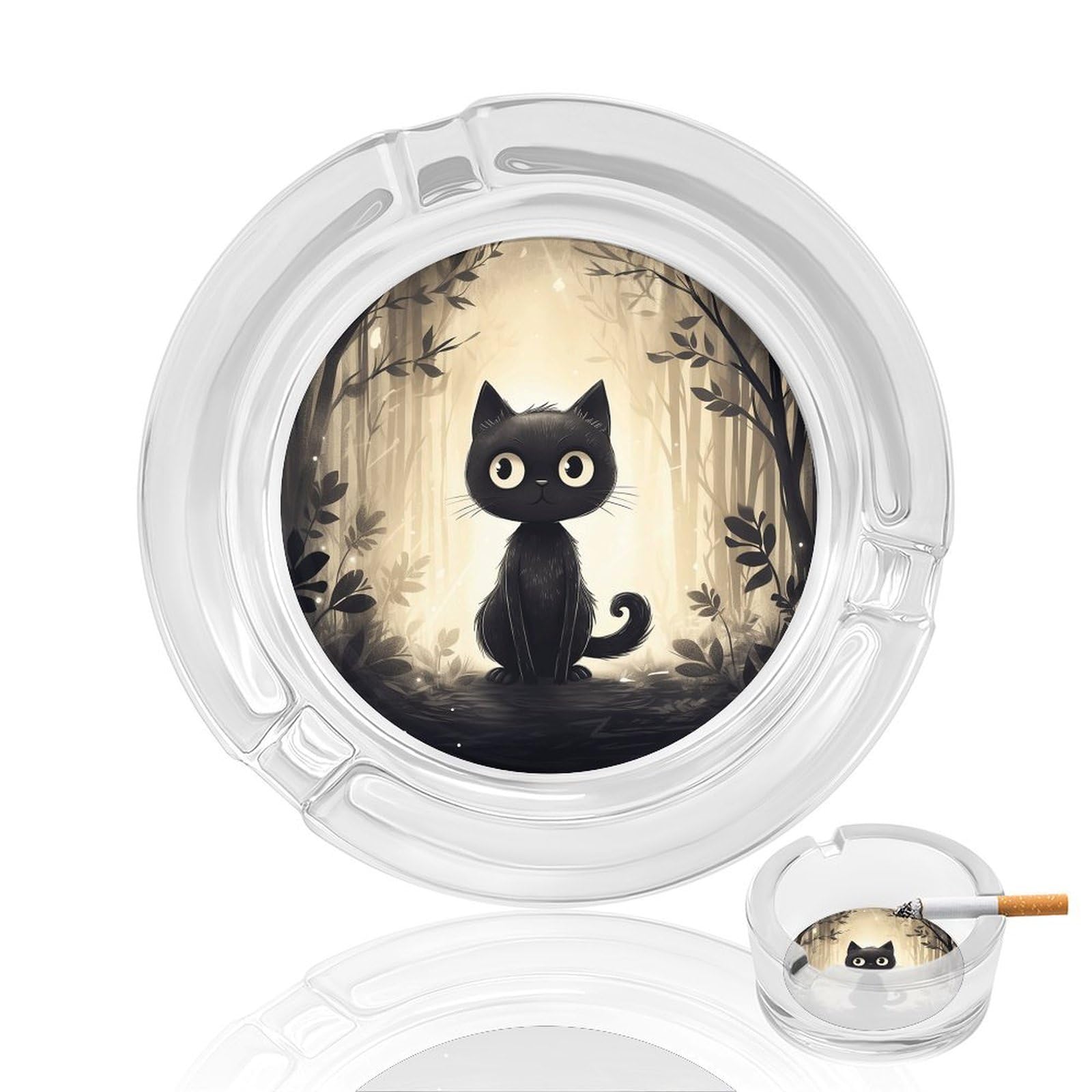 Cendrier chat noir en verre, cadeau idéal fait main pour fumeur