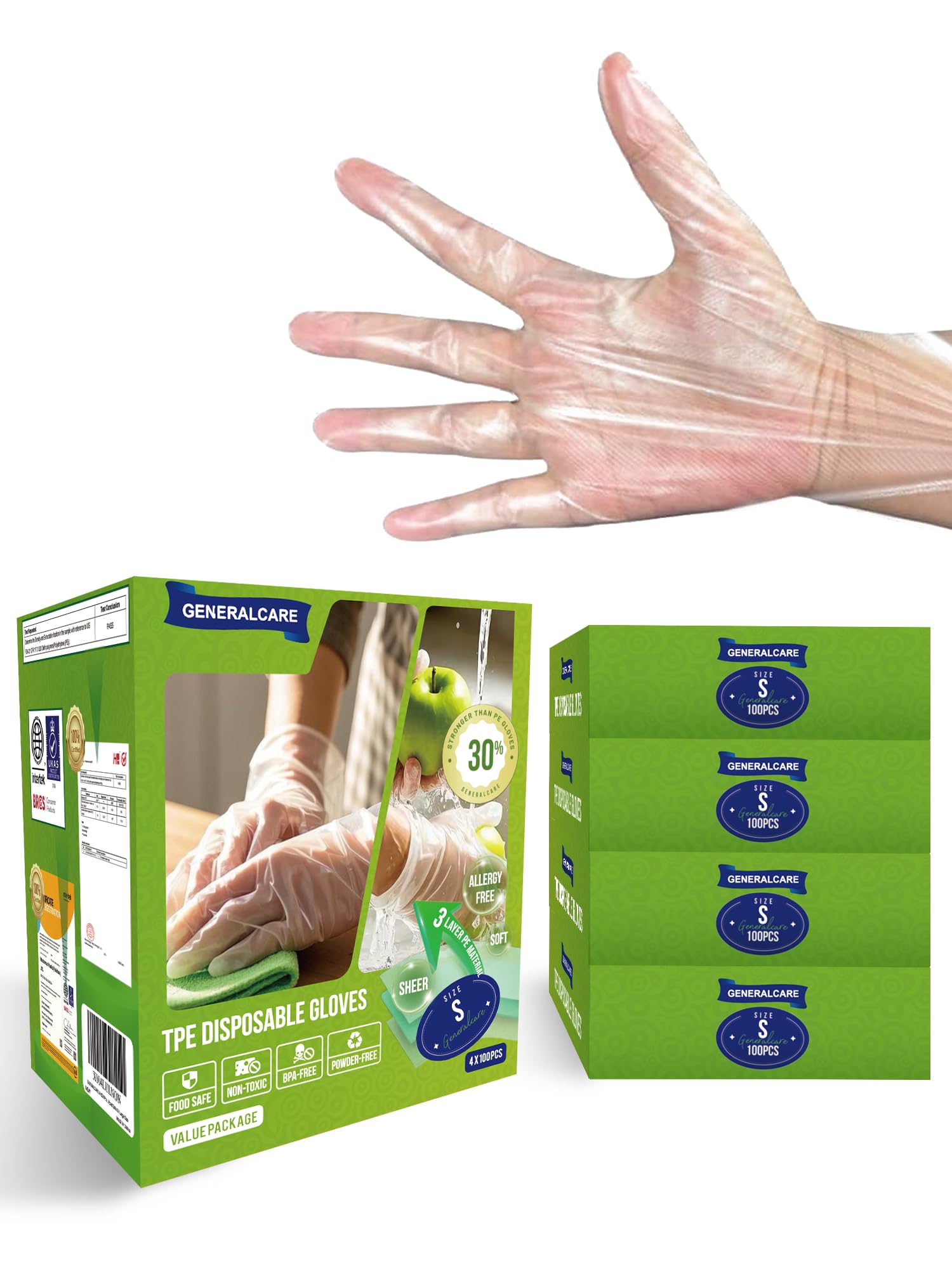GENERALCARE Disposable TPE Cooking Gloves, Ideal for Cleaning and Food Prep, Latex & Powder Free, Food safe