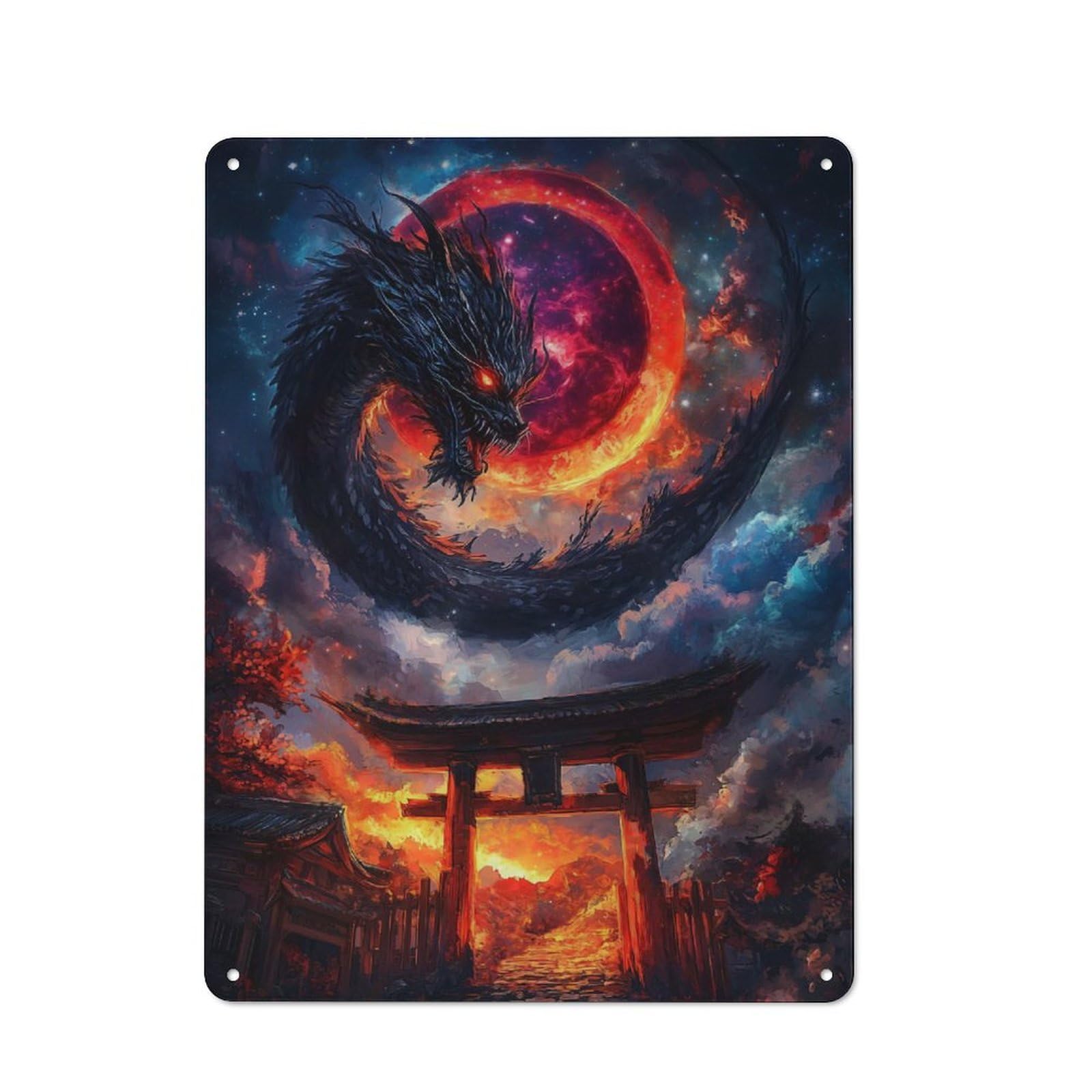 Junmoney Dragon And Torii Gate Metal Wall Sign 40X30cm Featuring For Workshop Wall, For Makers And Diy Enthusiasts