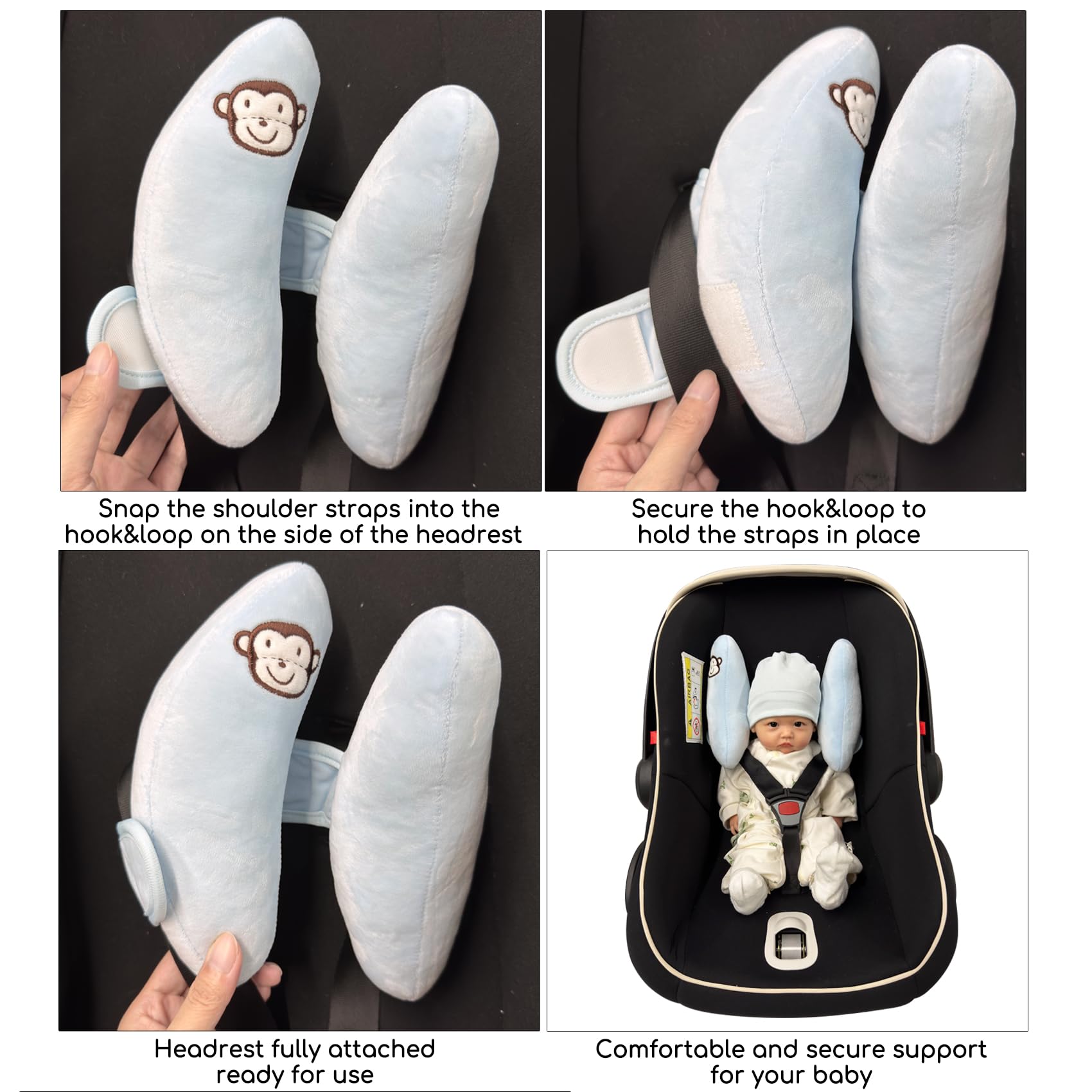 Cuscino di supporto regolabile per testa e collo, cuscino da viaggio per seggiolino auto, cuscino poggiatesta per passeggino, cuscino di supporto per testa e collo per passeggino, blu