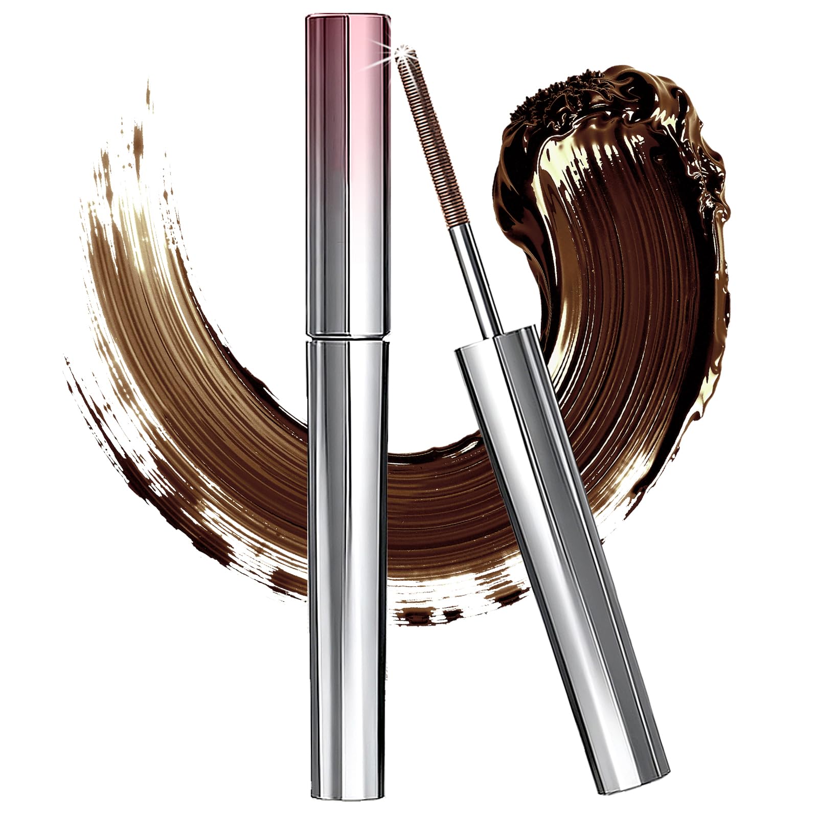 Iron Wand Mascara, 3D Curling Eyelash Iron Mascara, Waterproof Mascaras Volume and Length, Long-lasting Smudge Proof for Lengthening Volumizing Eyelashes,Gifts for Girls(Brown)