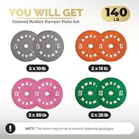 Vista 1 de 2 Inch Bumper Plates，10-500lbs，Barbell Rubber Olympic Weight Plates Set for Home Gym, Strength Training & Weight Lifting, Multiple Options