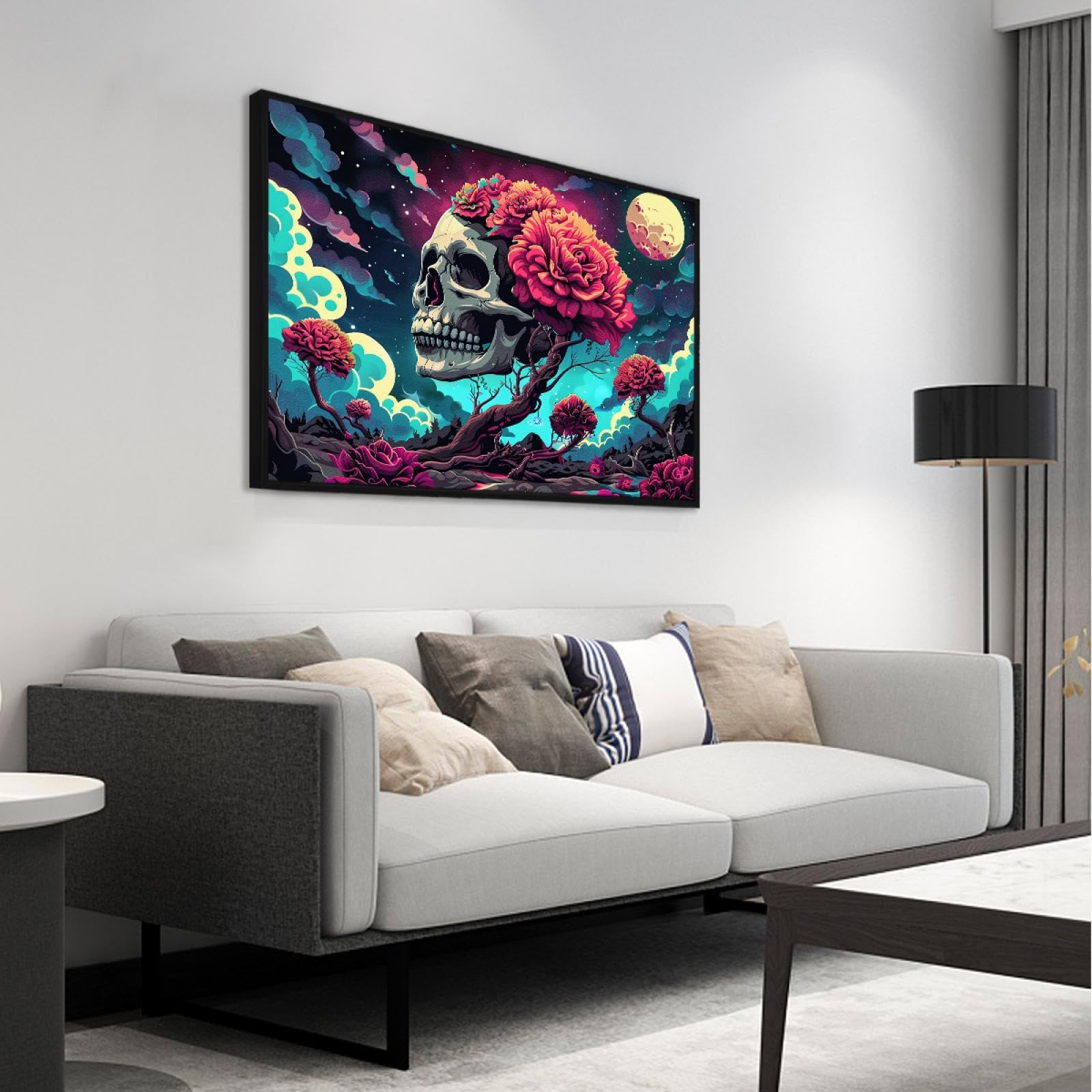 Via Vela dessin animé style anime impression sur toile art mural sauvage fantaisie ciel étoilé abstrait fleurs rouges crâne affiche image peinture oeuvre pour crèche décor 40x60cm avec-cadre-noir