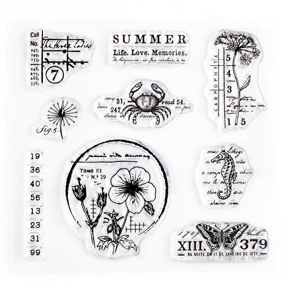 Summer Vintage Small Clear Stamps 4x4 inch by Wintertime Crafts for Scrapbooking and Art Journals