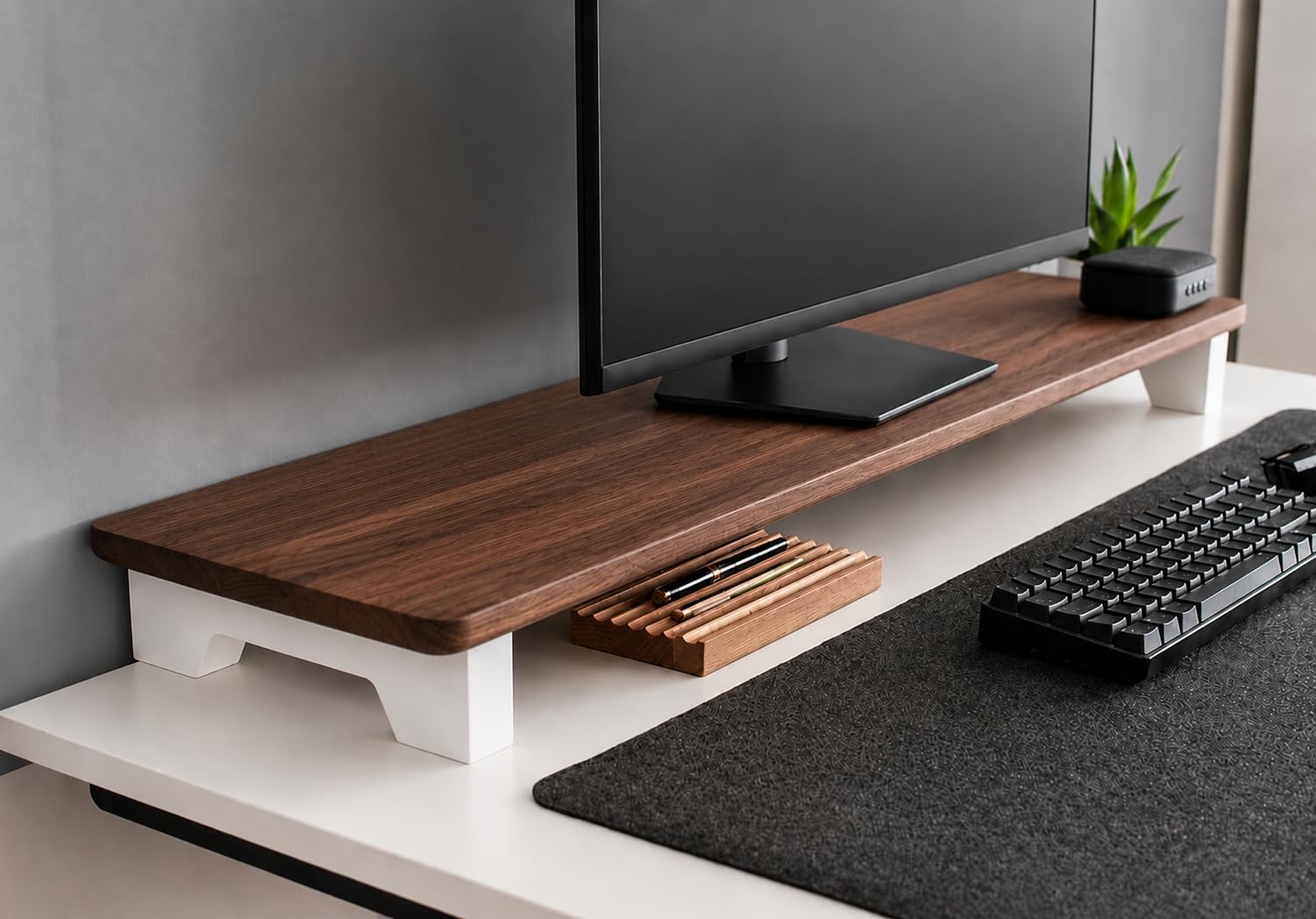 100cm long wooden computer monitor stand, monitor riser desk shelf desktop stand tv laptop riser (top walnut, 100cm long)
