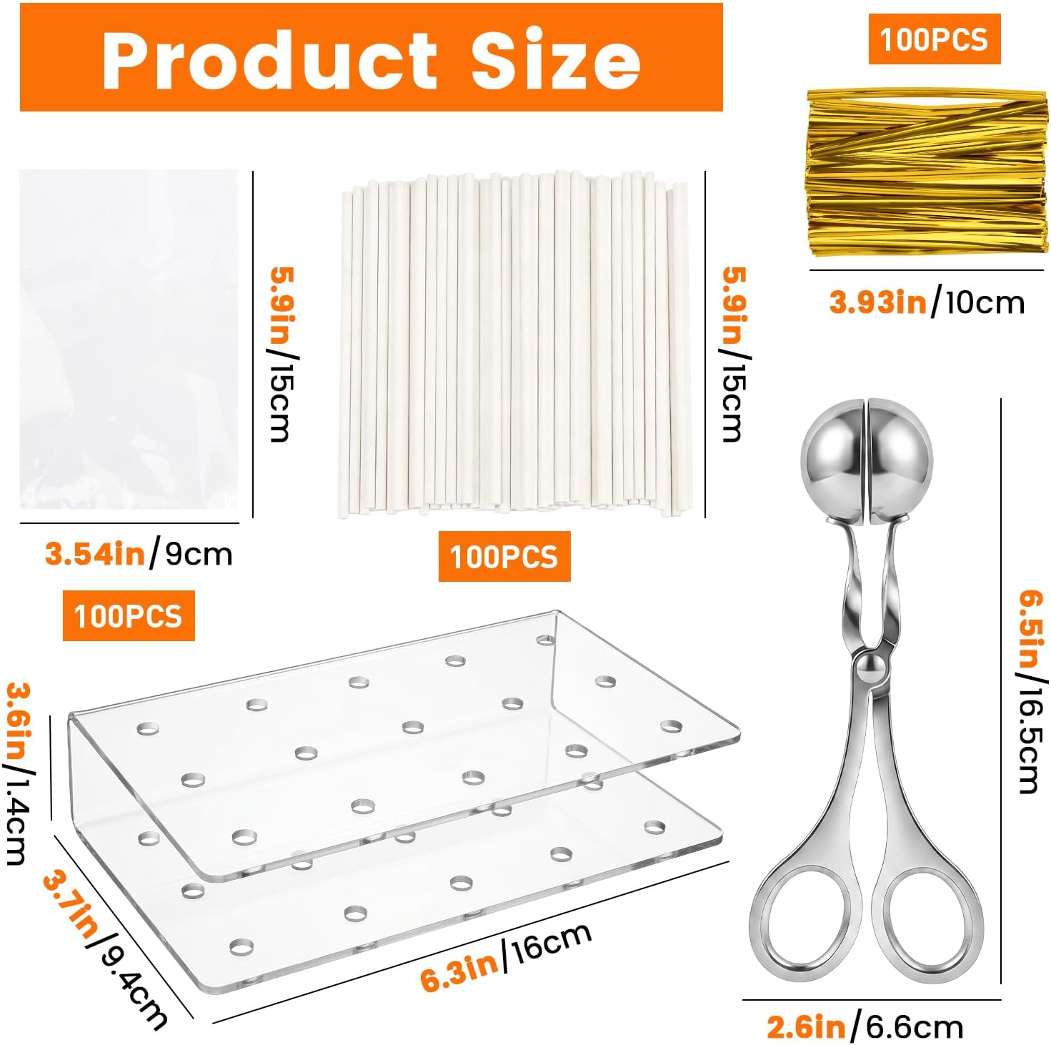 Cake Pop Kit, Complete Baking Set with Mold, 2 Pcs 15-Hole Acrylic Stands, 100 Lollipop Bags, Paper Sticks & Gold Twist Ties for Candy Chocolate Making