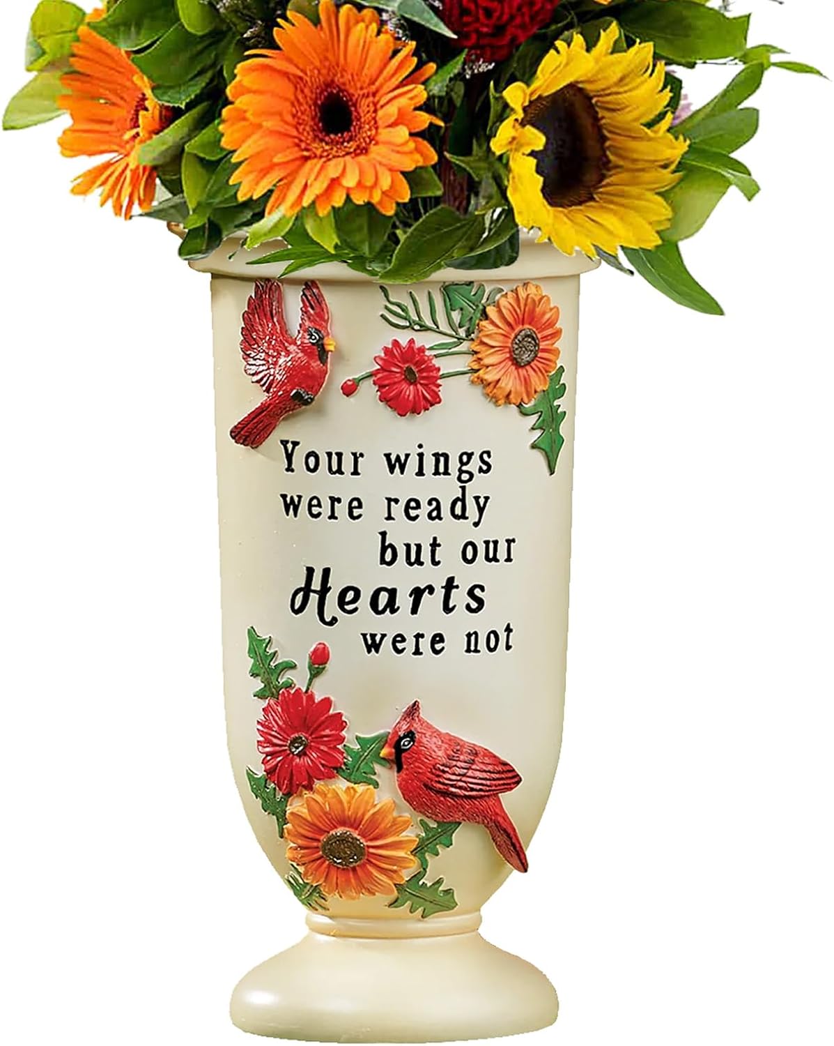 BAYN Grave Decorations for Cemetery, Cardinal Vases with Spikes for Garden Decorations Waterproof Garden Statues Memorial Gifts for Loss of Loved One