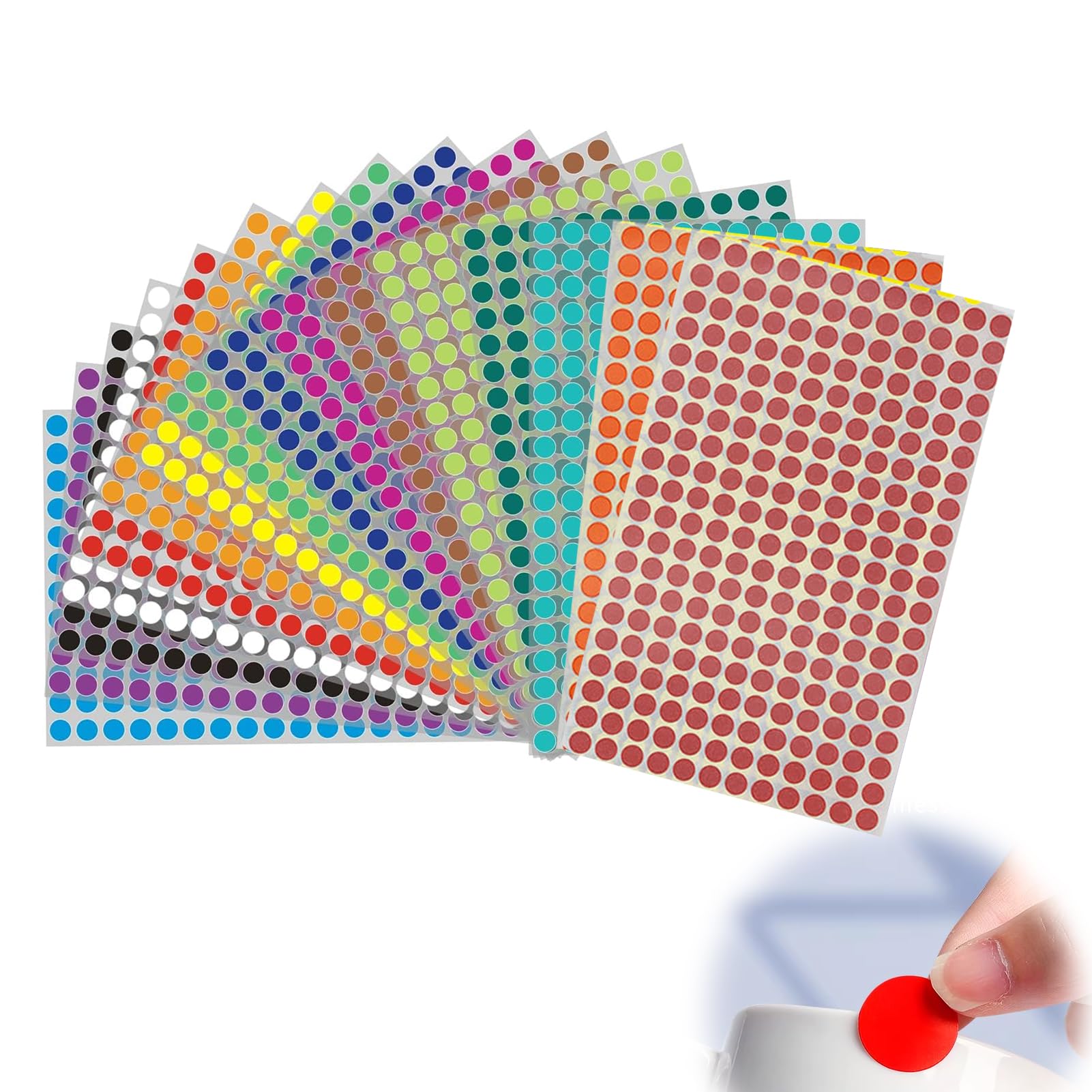Gommettes Autocollantes Rondes 16 Pièces 6 mm Étiquettes Colorées pour Fournitures de Bureau