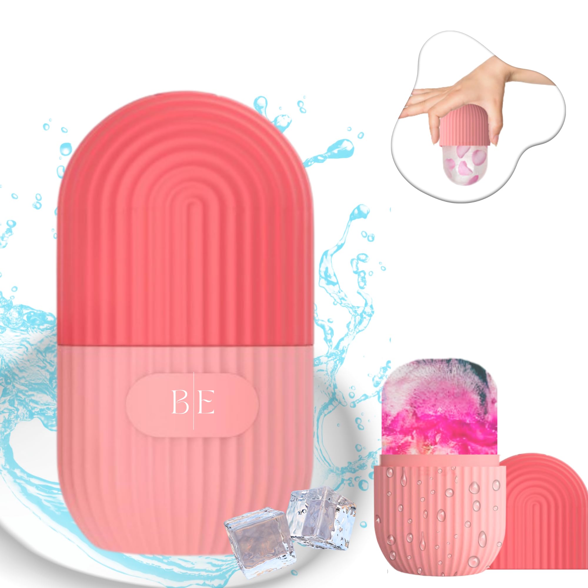 B-E ® Ice Roller | Rodillo Facial Hielo Silicona | Ice Roller Facial | Hielo Para la Cara Reutilizable | Skin Roller para Ojeras, Arrugas y Elasticidad (ROSADO)