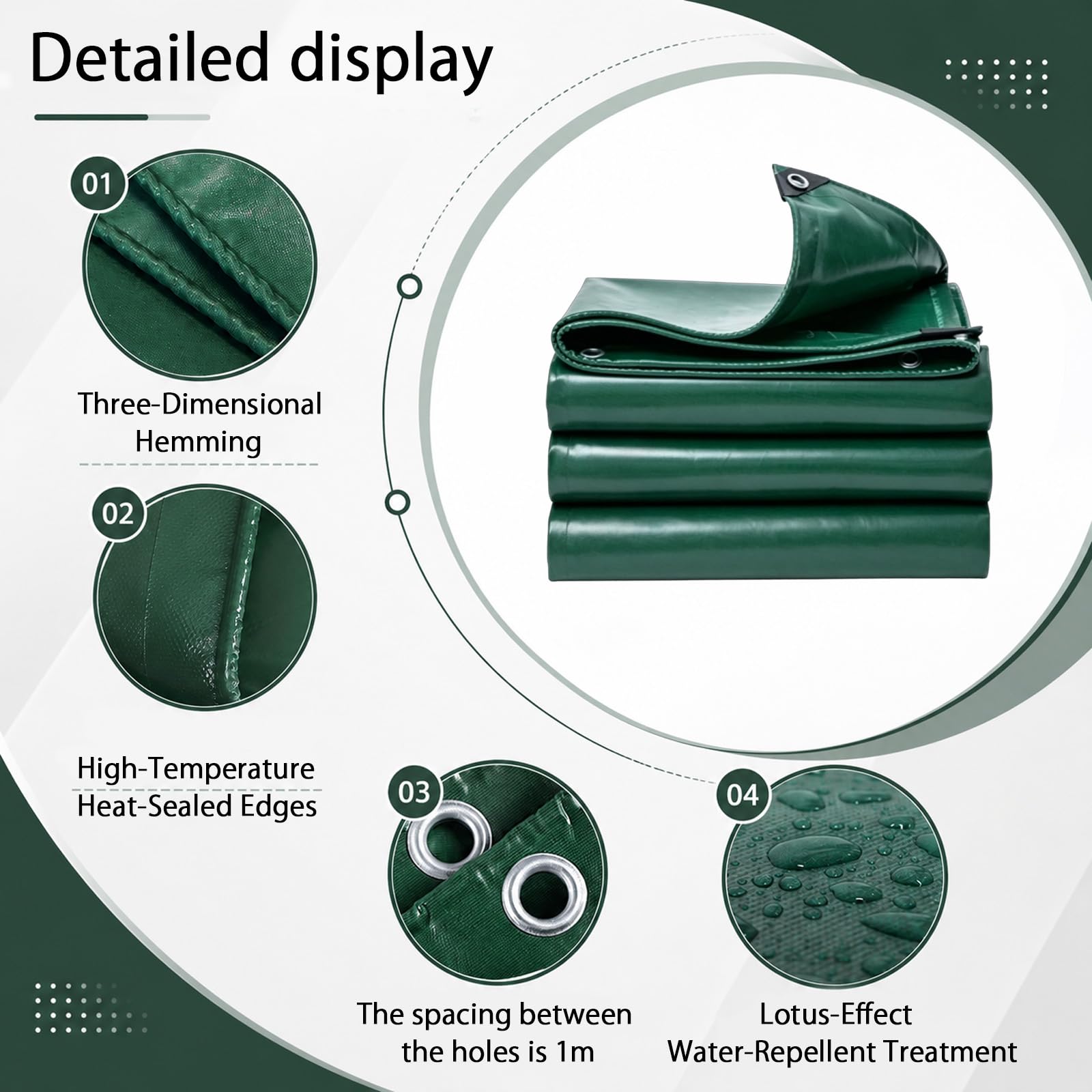 Telo impermeabile 420g/m², Telone Occhiellato, PVC | Resistenza allo strappo, Durevole, per Barche, Legno, Piscina, Mobili da giardino, Verde scuro 7×10m