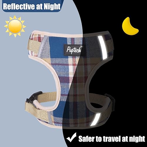 Miniatura 6 de PUPTECK Juego de arnés y collar de correa para perros pequeños y medianos, cachorros y gatos, sin tirones, ajustable, reflectante, de malla suave,