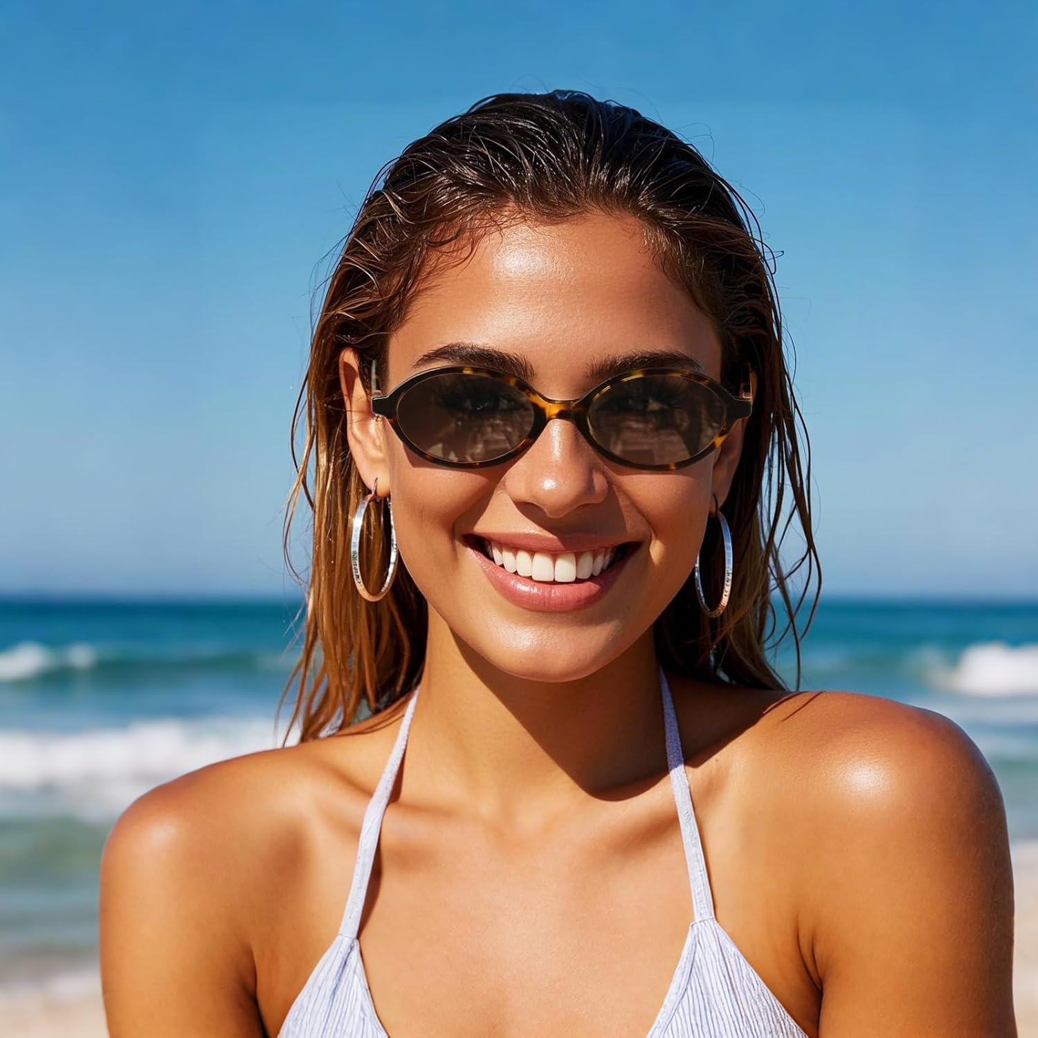 FEISEDY 2 Pack Vintage Oval Sunglasses for Women Men 90s Narrow Lightweight Shades Y2k Trendy Sunnies B1159 - Image 3