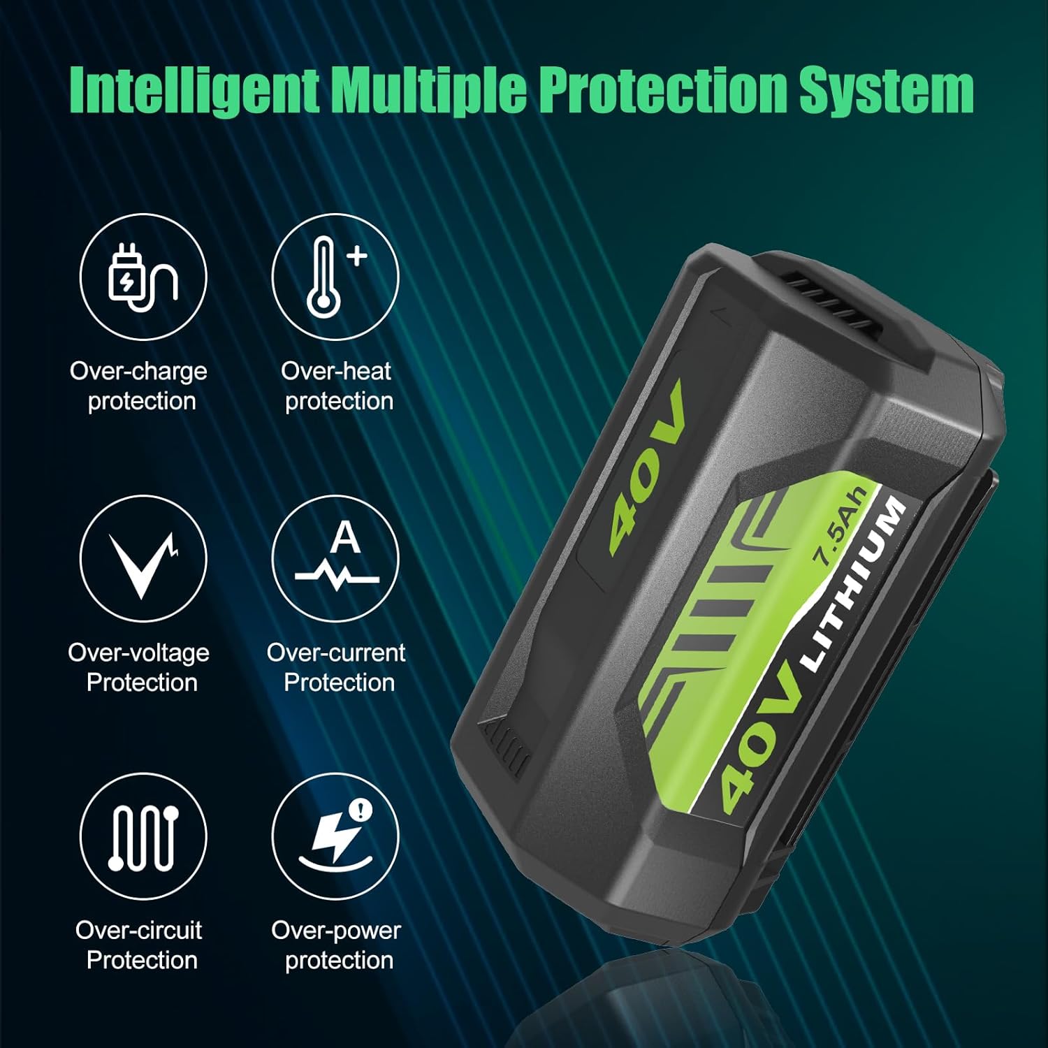 2Pack 40v 7500mAh Replacement for Ryobi 40V Battery 7.5Ah Compatible with Ryobi 40 Volt Battery Lithium OP4026A OP4040 OP40201 OP4050A OP4015 OP40261 OP4030 OP40401 OP4060 Power Tools (7.5Ah-Green) - Image 4