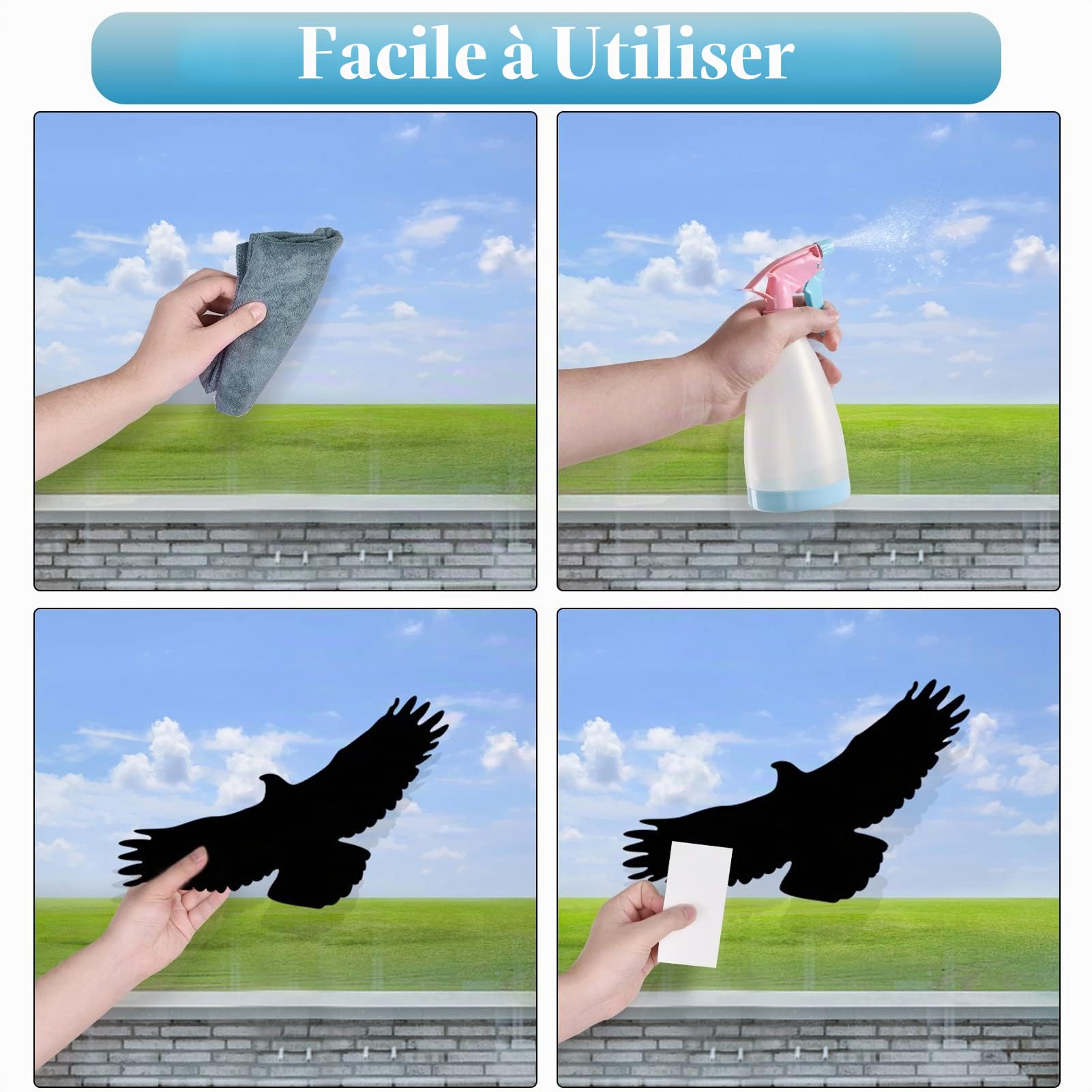 HOOWA Stickers Anti Collision Oiseaux Grand 27-31cm, 9PCS Stickers Fenetre Electrostatique PVC Autocollants, Noir Autocollant pour Vitre pour la Protection des Oiseaux