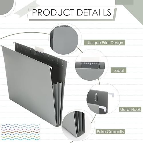 Miniatura 3 de Yaomiao 36 carpetas colgantes de archivos, tamaño carta, carpetas de archivador de 1 a 3.5 pulgadas, organizador lateral para colgar archivos con