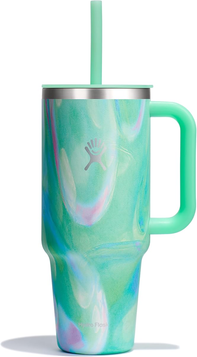 Hydro Flask Travel Tumbler with Handle, Lid and Straw - Insulated Stainless Steel in 40 Oz Jelly Green