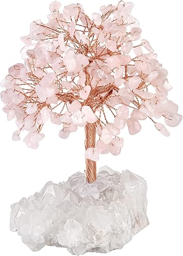rockcloud Árbol de dinero de cristal hecho a mano con base de racimo de cristal de roca, árbol bonsái con piedras preciosas para decoración de