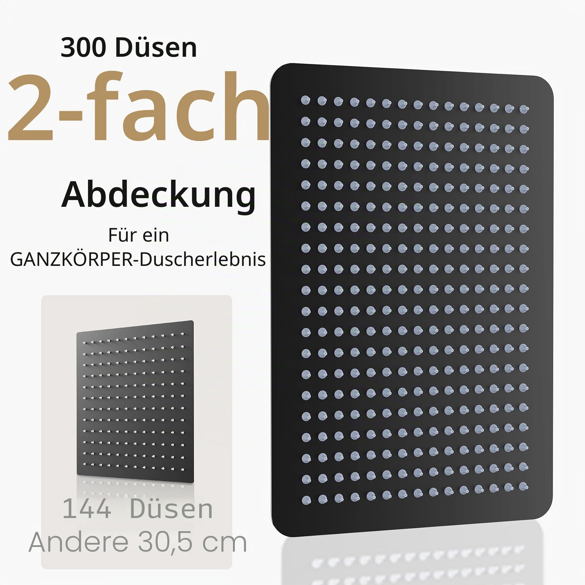 KES Unterputz Duscharmatur Set Schwarz Duschset Duschsystem 12 Zoll Regendusche Schwarz mit Duschschlauch Handbrause Ventilkörper Hochdruck Dusche Armatur Set Wandmontage, X6242S12-BK