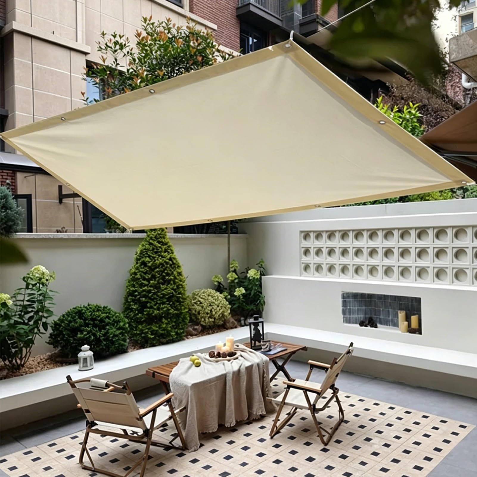 Beige PVC Tarp Outdoor Canopy 2x3m 3x4m 6x8m Heavy Duty Waterproof Tarpaulin for Rain Emergency, Truck Bed, Pool, Camping Tent, Roof Cover(1x1.2m(3.3ftx3.9ft))