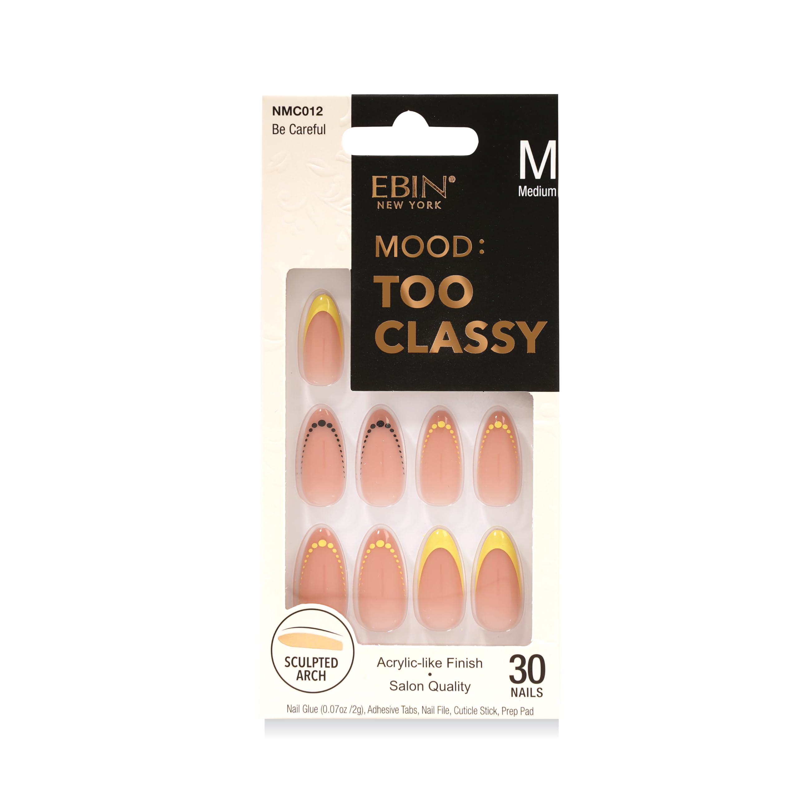 MOOD: TOO CLASSY Press On Nails - Be Careful | Trendy Medium Almond Shape | Salon Acrylic Finish, Kit Includes 30 Nail Tips, Mini Glue, Adhesive Tabs,