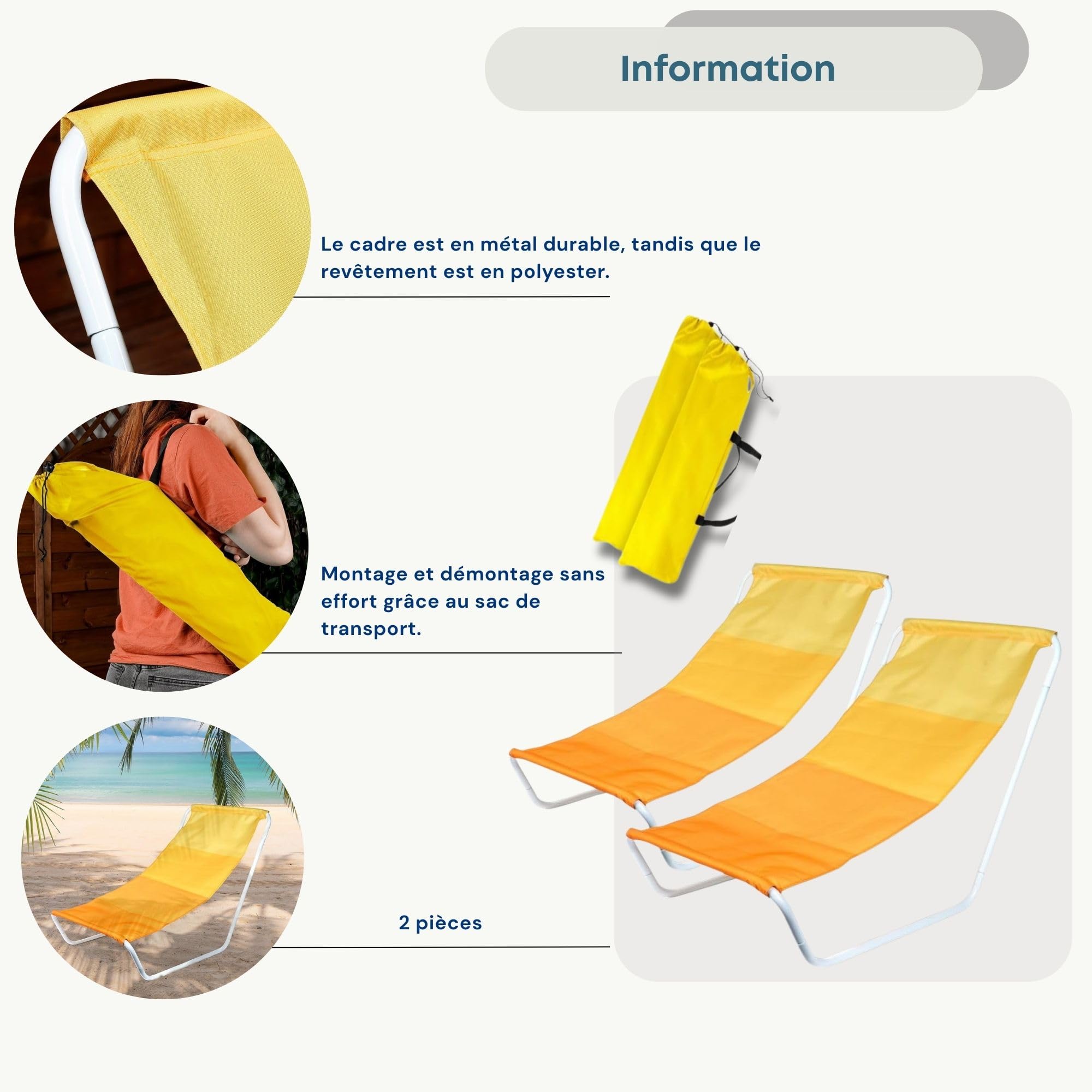 Vilde - Chaise longue de jardin pliable - Lot de 2 - Jaune orange