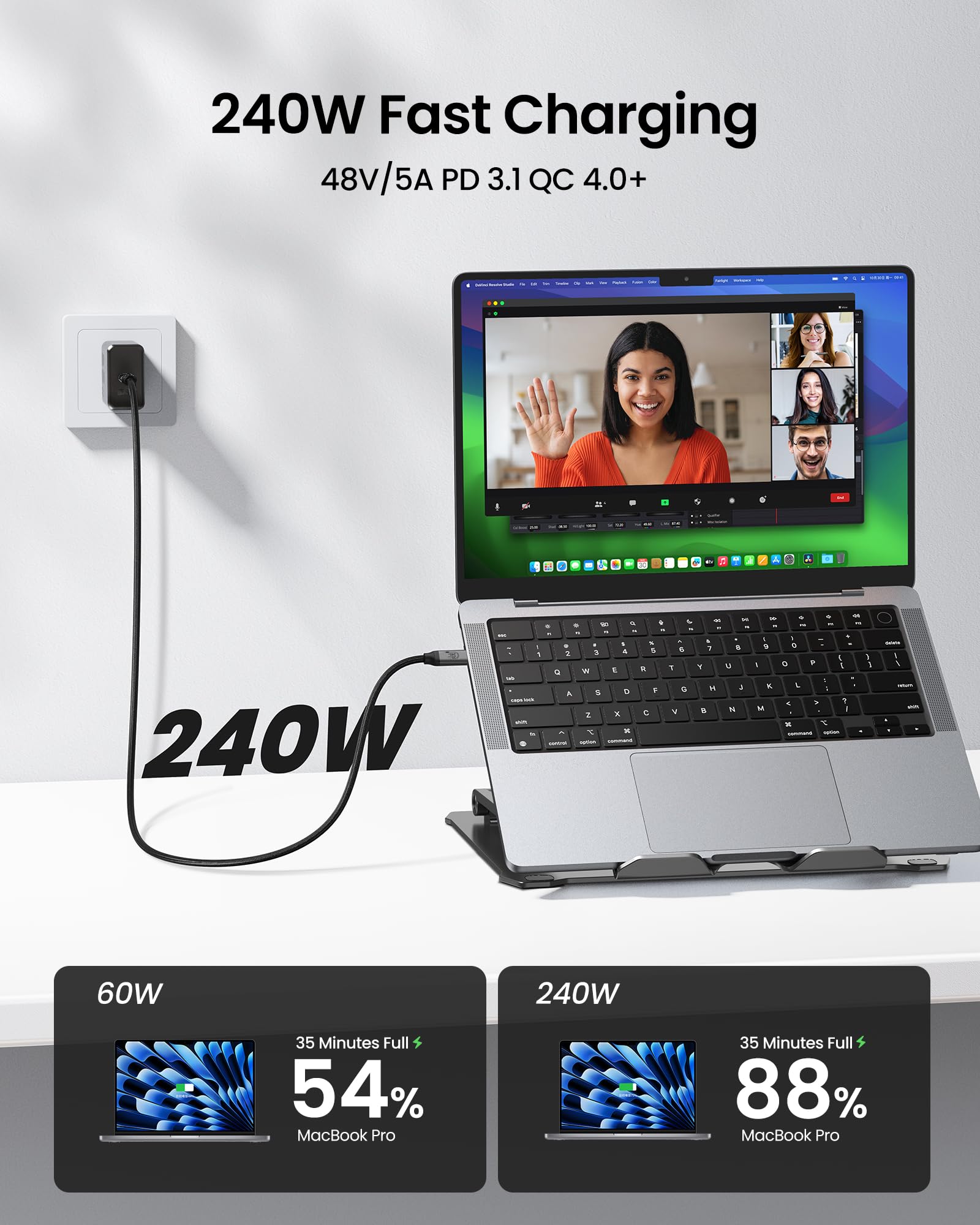 Silkland Cavo USB C 3.2 Gen2x2, 20Gbps Cavo Dati USB Type C, USBC a USBC Corto 50CM, Ricarica Rapida PD3.1 240W 48V/5A, Video 5K/4K@60Hz per MacBook Pro, iPad Pro, Dock, PSSD, iPhone 16/15, Monitor