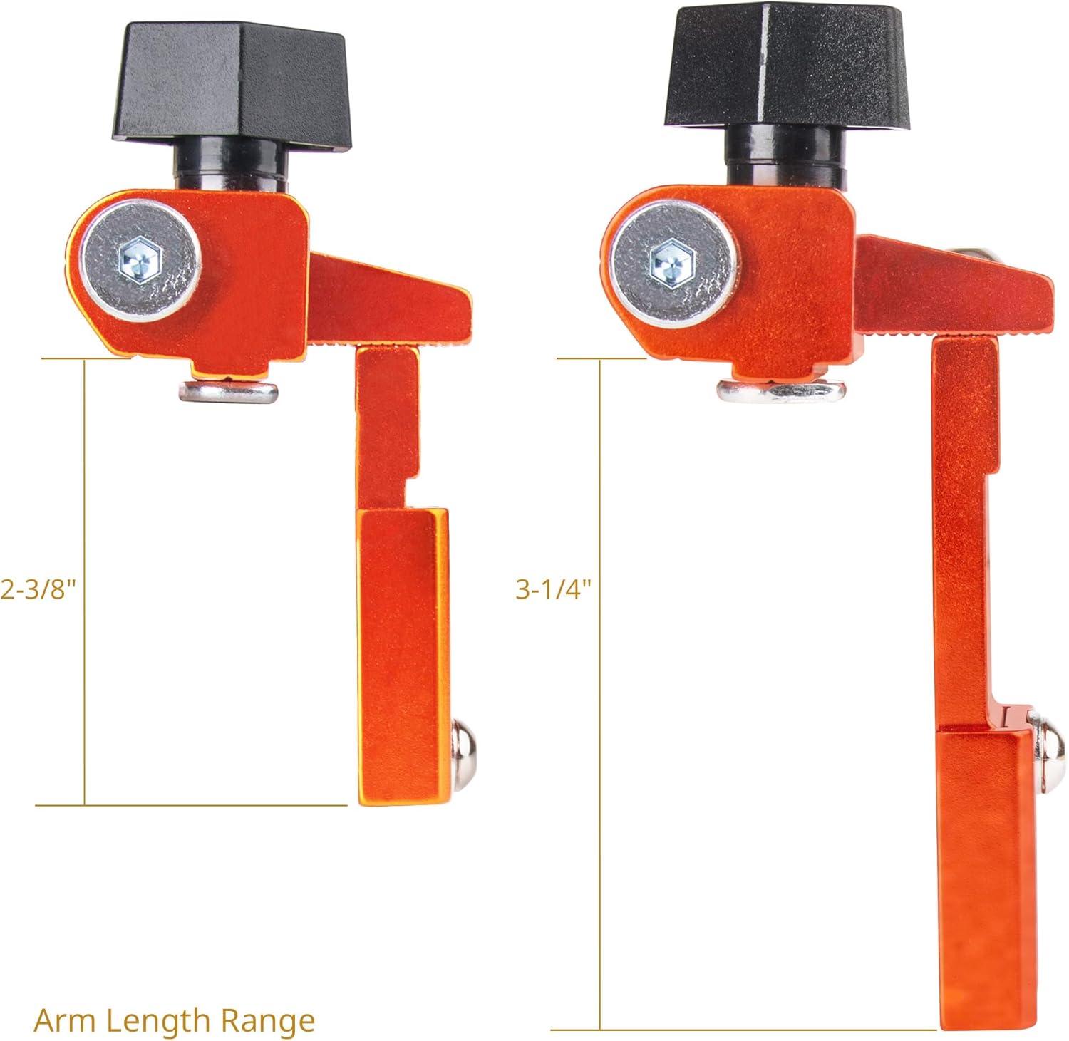 O'SKOOL Adjustable T-Track Flip Stop, Variable Arm Stop Block with 2-3/8" to 3-1/4" Adjustable Length, Fits Universal Double-Cut T-Tracks for Miter Saw & Router Table Fences, TTK021
